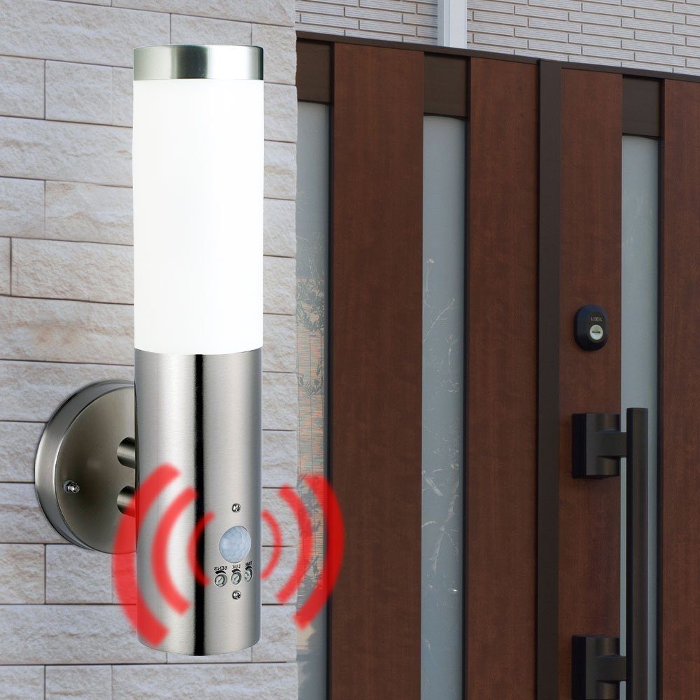etc-shop Außen-Wandleuchte, Leuchtmittel nicht Sensor E27 Lampe IP44 Leuchte silber inklusive, Terrasse 1-flammig Außen Wand