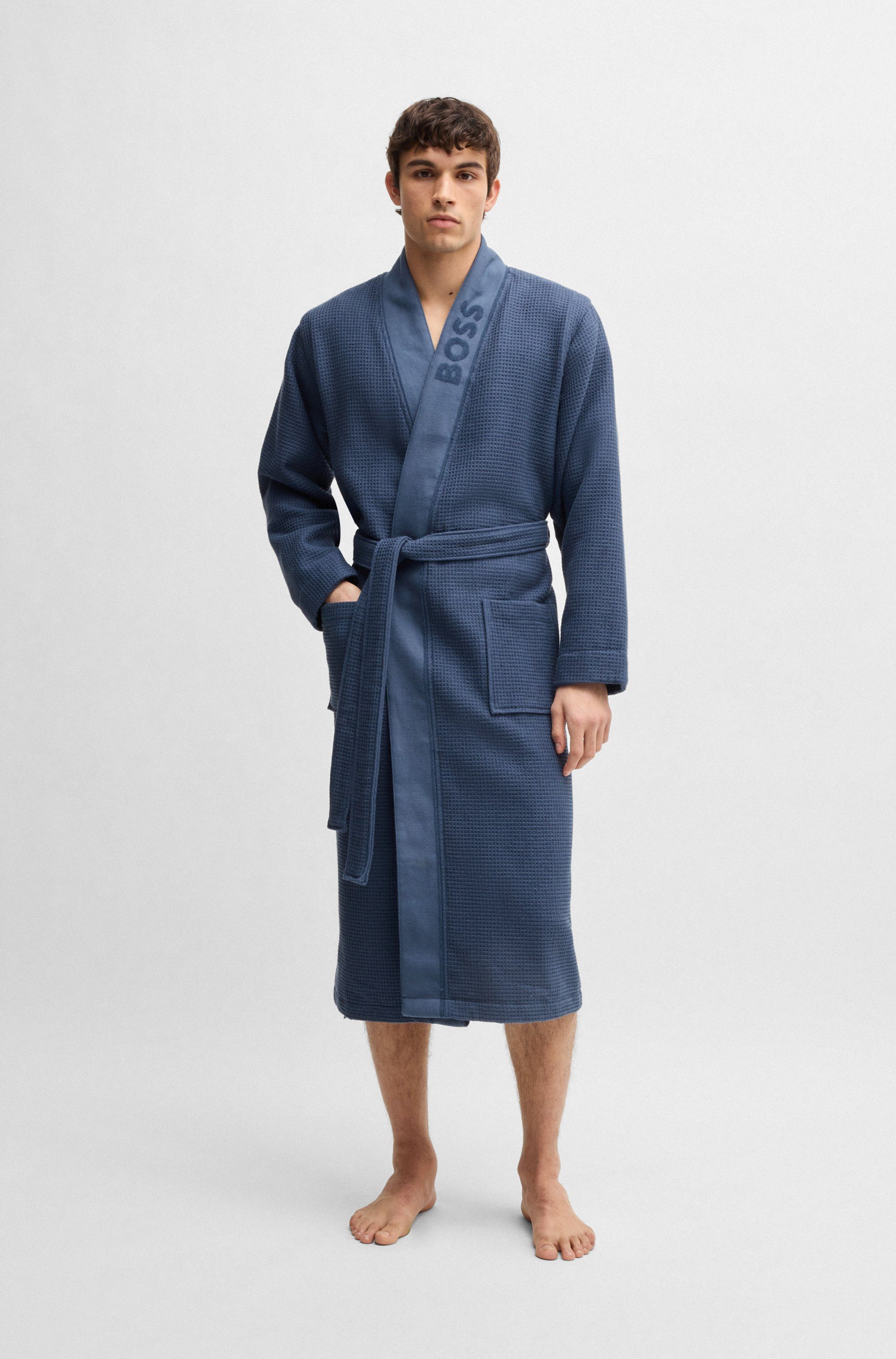 BOSS Morgenmantel Waffle Kimono, Gürtel, mit großem BOSS Logo aus Velours günstig online kaufen