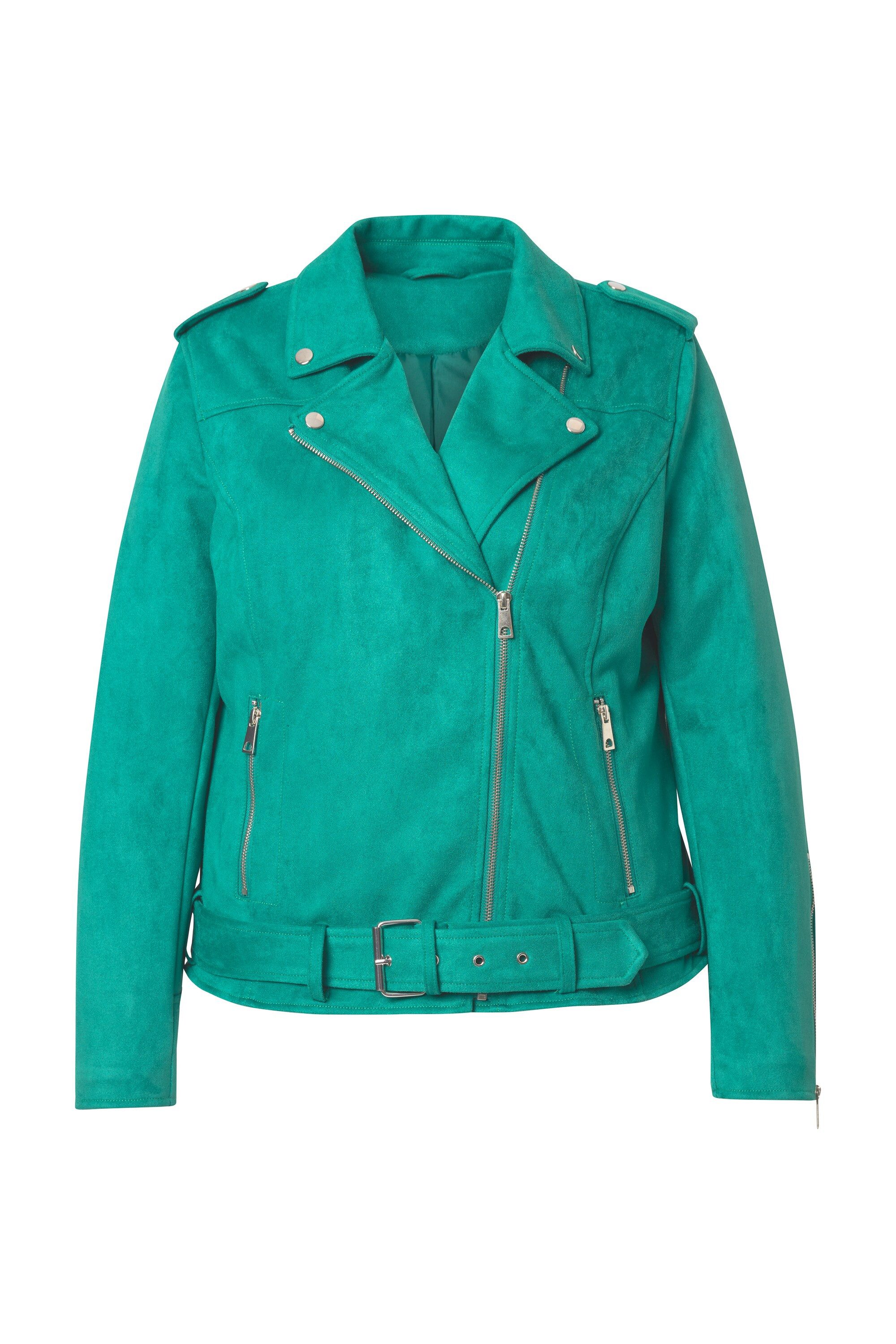 MIAMODA Sommerjacke Bikerjacke Veloursleder-Optik Revrskragen günstig online kaufen