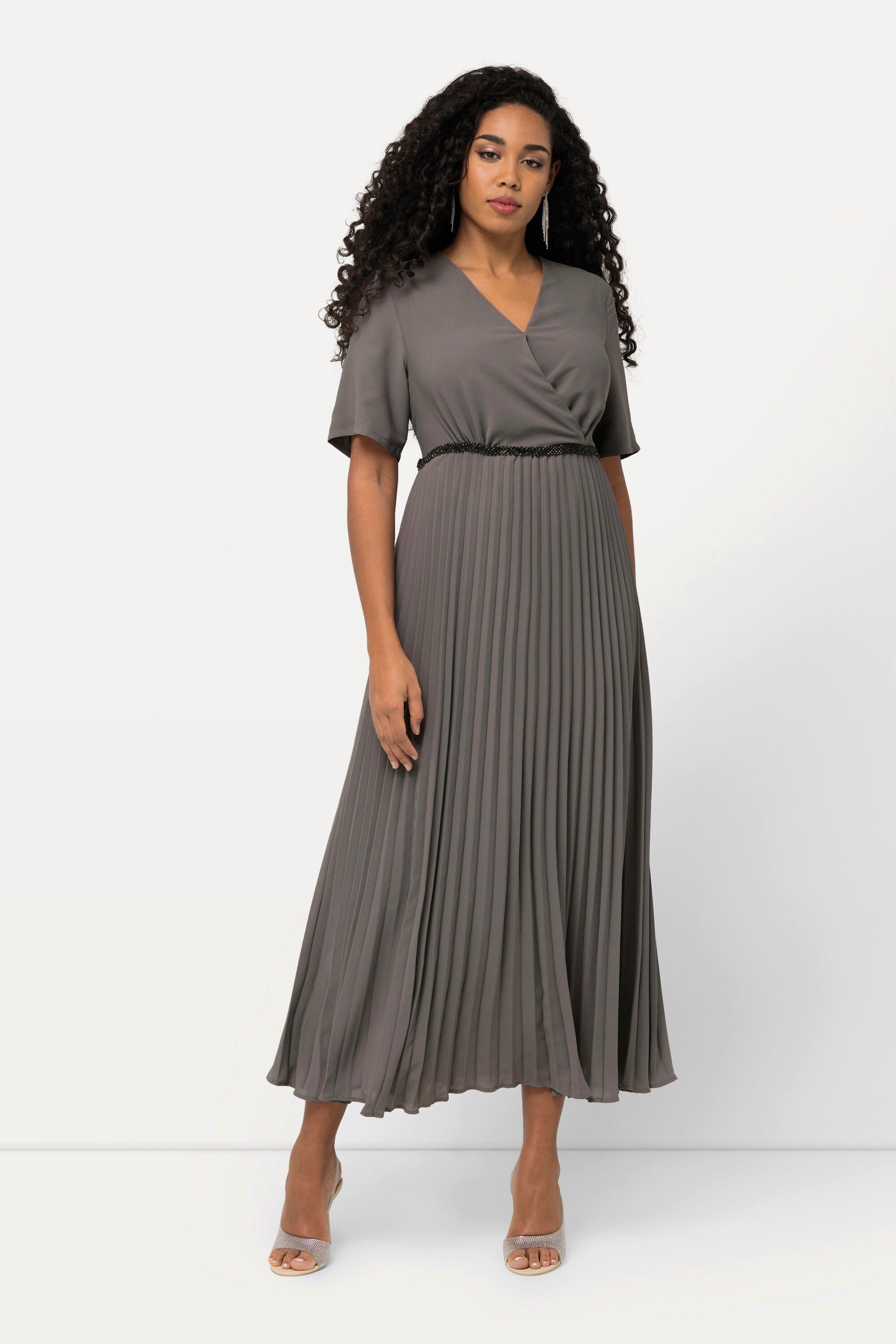 Ulla Popken Cocktailkleid Maxikleid Plissee Wickeloptik günstig online kaufen