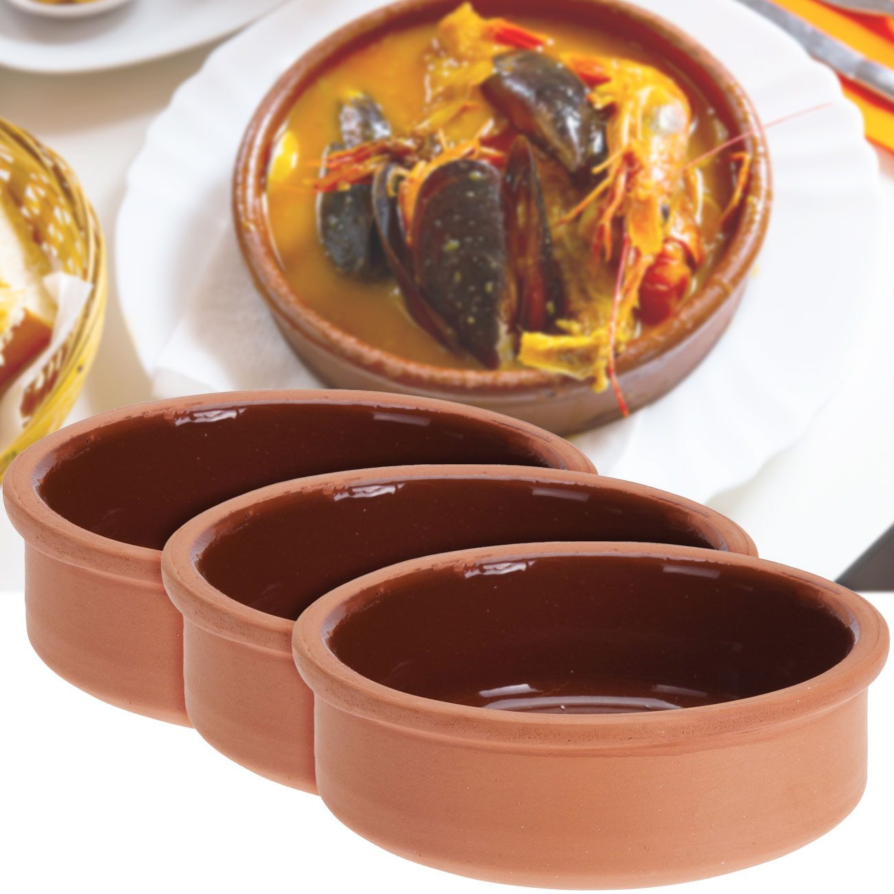 Excellent Houseware Tapas-Schale Tapas Schalen Set Terracotta Ø 12x4 cm, 3er-/6er-Set braun glasiert, (6-tlg), Tapas-Schale 160 g, innen glasiert, außen rau, hitzebeständig