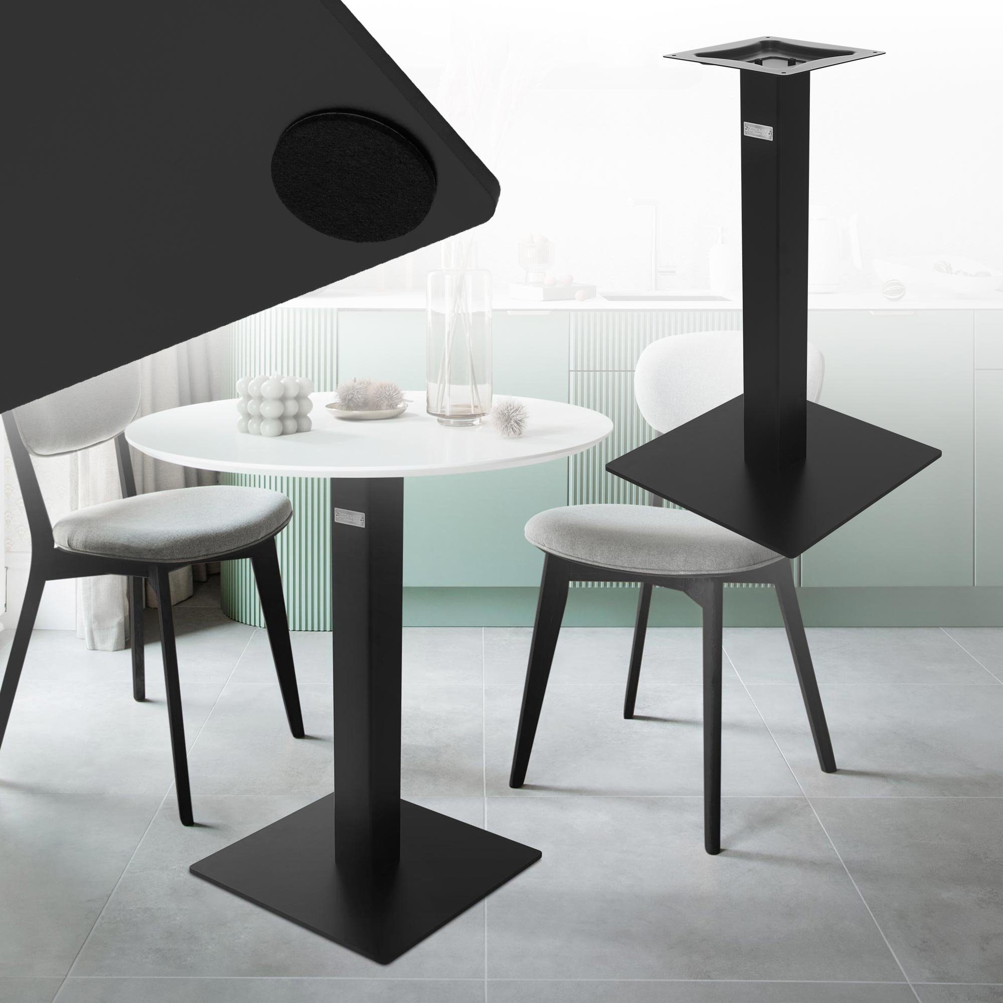 ML-DESIGN Tischbein Einzel Tischuntergestell, Indoor & Outdoor, inkl. Montagematerial, ingle Schwarz Höhe 72cm pulverbeschichtetet Stahl 43x43cm Bodenplatte