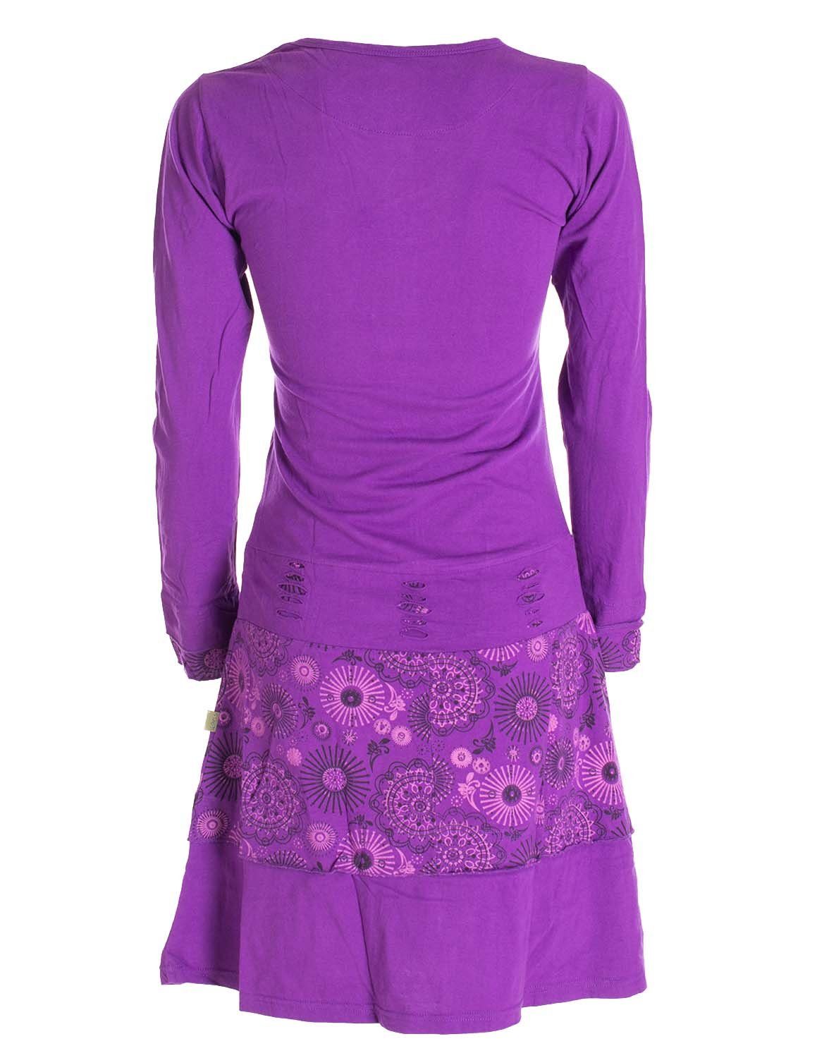Vishes Midikleid Langarm Keid Mandala Druck Rundhals Ausschnitt Boho Ethno, Festival, Goa Style