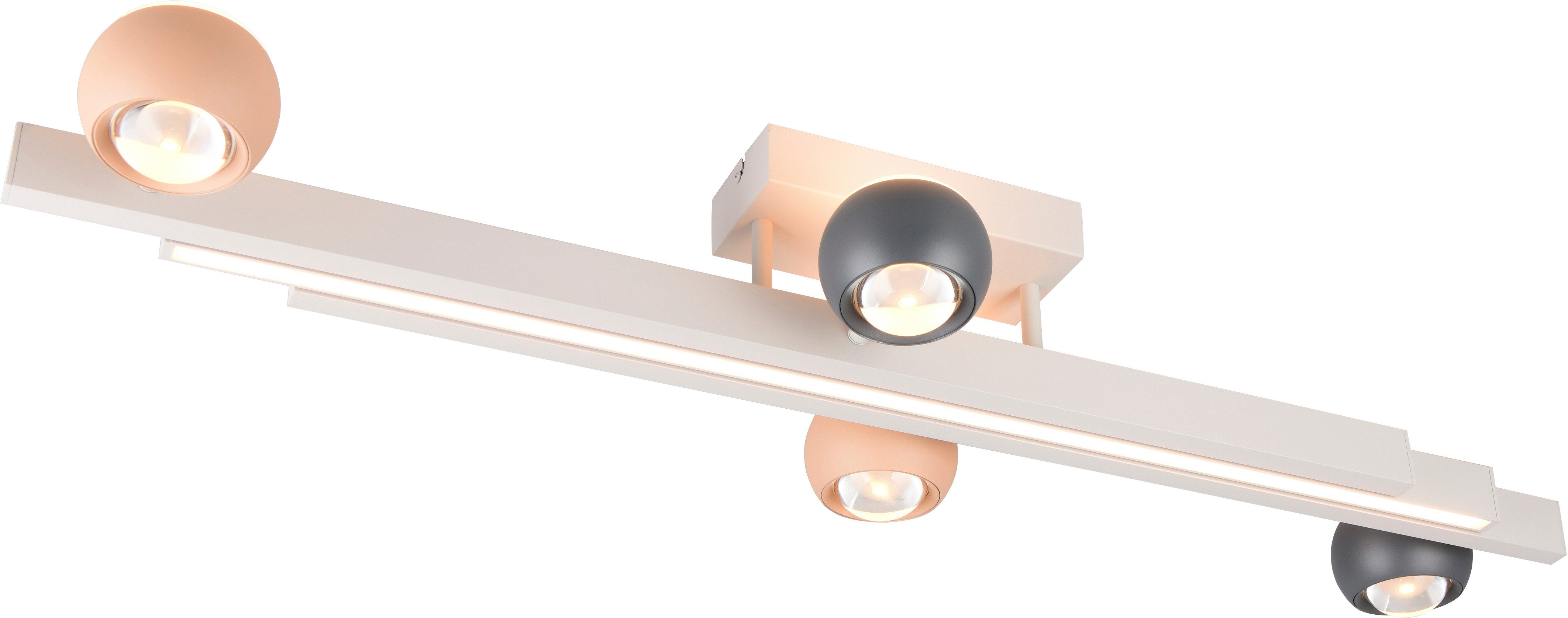 Musterring LED Deckenleuchte CANNON, 4-flammige LED Deckenlampe 36W 4150Lumen 2300-4000K CCT, CCT - über Fernbedienung, Dimmfunktion, Memoryfunktion, Nachtlichtfunktion, LED fest integriert, Farbwechsler, warmweiß - kaltweiß, mit Fernbedienung, ausziehbar, schwenkbare Lichtkegel, dimmbar Memory