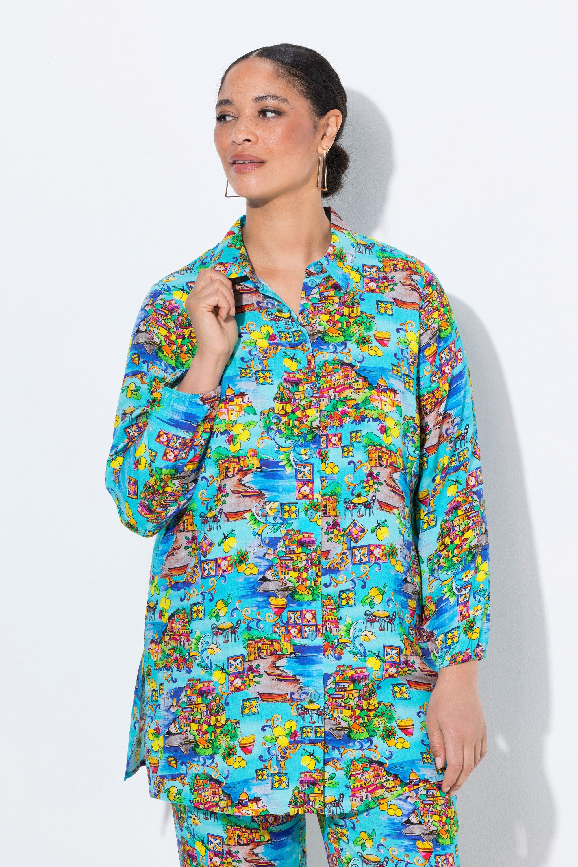 Hemdbluse Hemdbluse A-Linie Italien-Muster