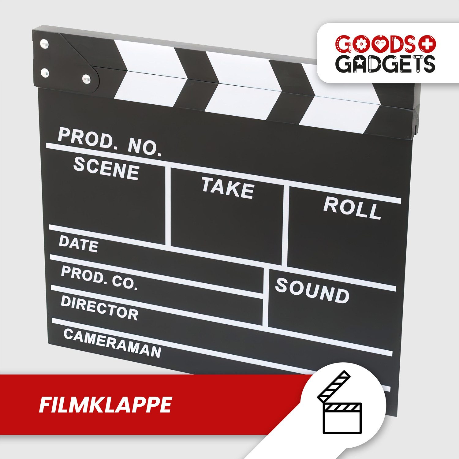 Goods+Gadgets Filmklappe Filmklappe XXL – Schreibbare Regieklappe für Filmemacher & Filme, Hollywood Deko Regie Film Klappe Regieklappe