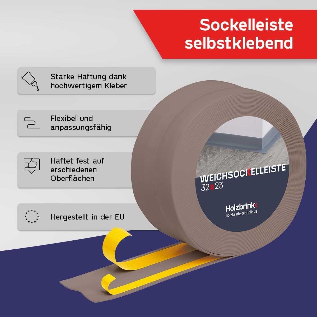 HOLZBRINK Sockelleiste HOLZBRINK selbstklebend PVC 32x23mm, 1 m, L: 100 cm, 1m Rolle, Küchenleiste Abschlussleiste für Badezimmer Farbe: Cappuccino – Bild 3 von 5