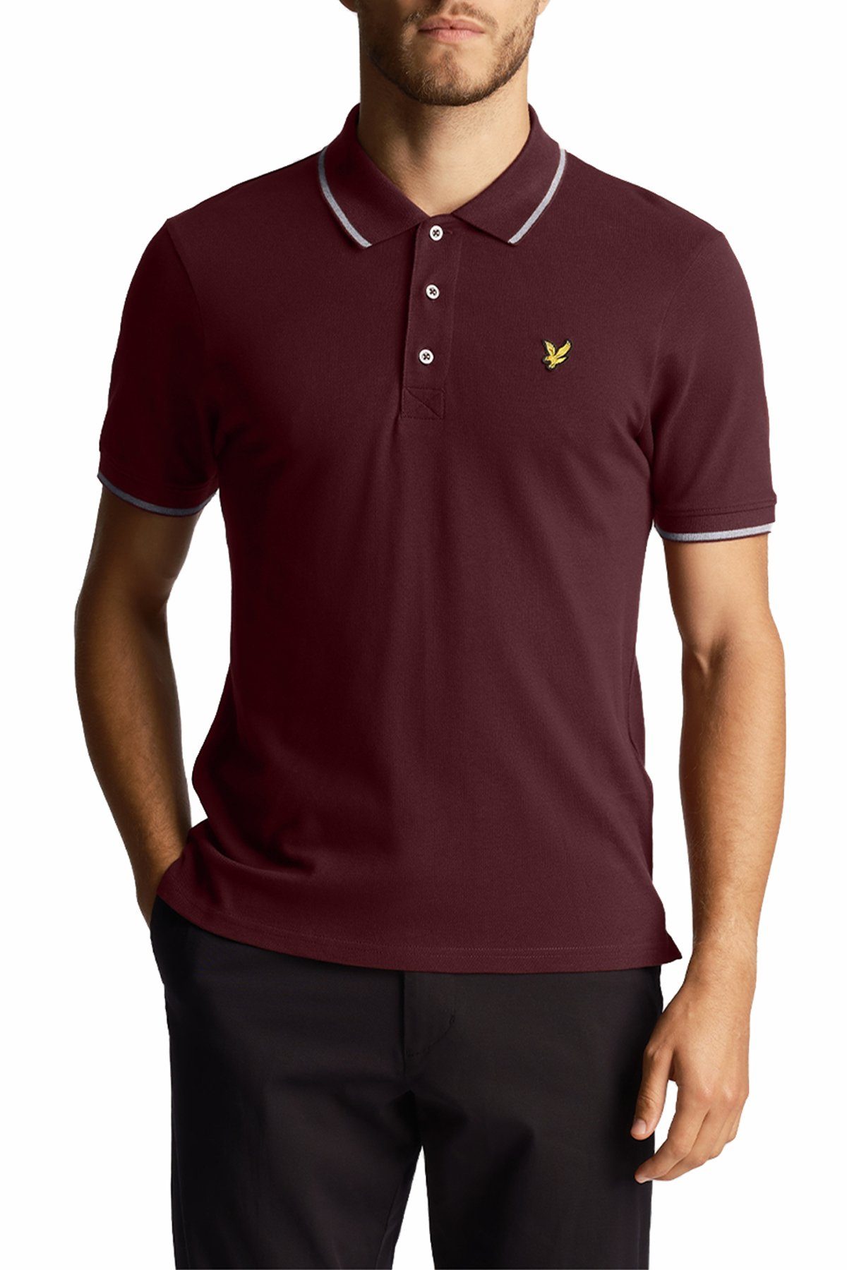 Lyle & Poloshirt Scott Mit Scott Bordeaux/Mittelgrau & meliert Logo-Badge Lyle