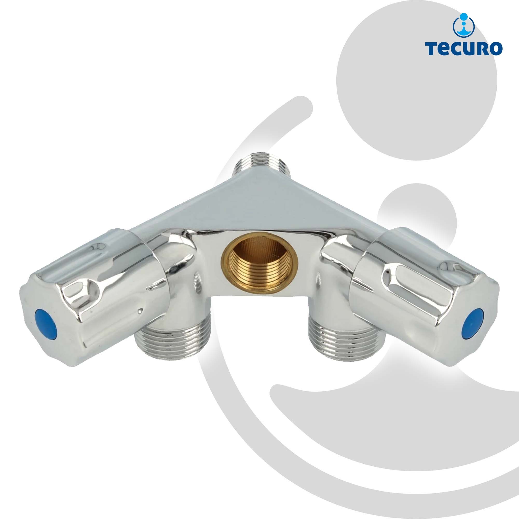 tecuro Geräteventil Doppel-Geräteventil mit 3 Abgängen - Messing verchromt