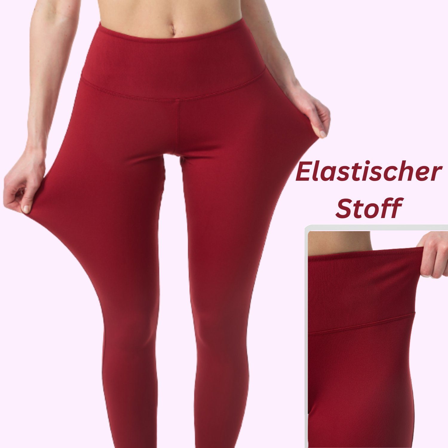 Frentree Damen, Komfort, Sport Rot Leggings Laufhose Waist in Lange vielen Farben, für hohem Leggings, Hose Yoga High mit