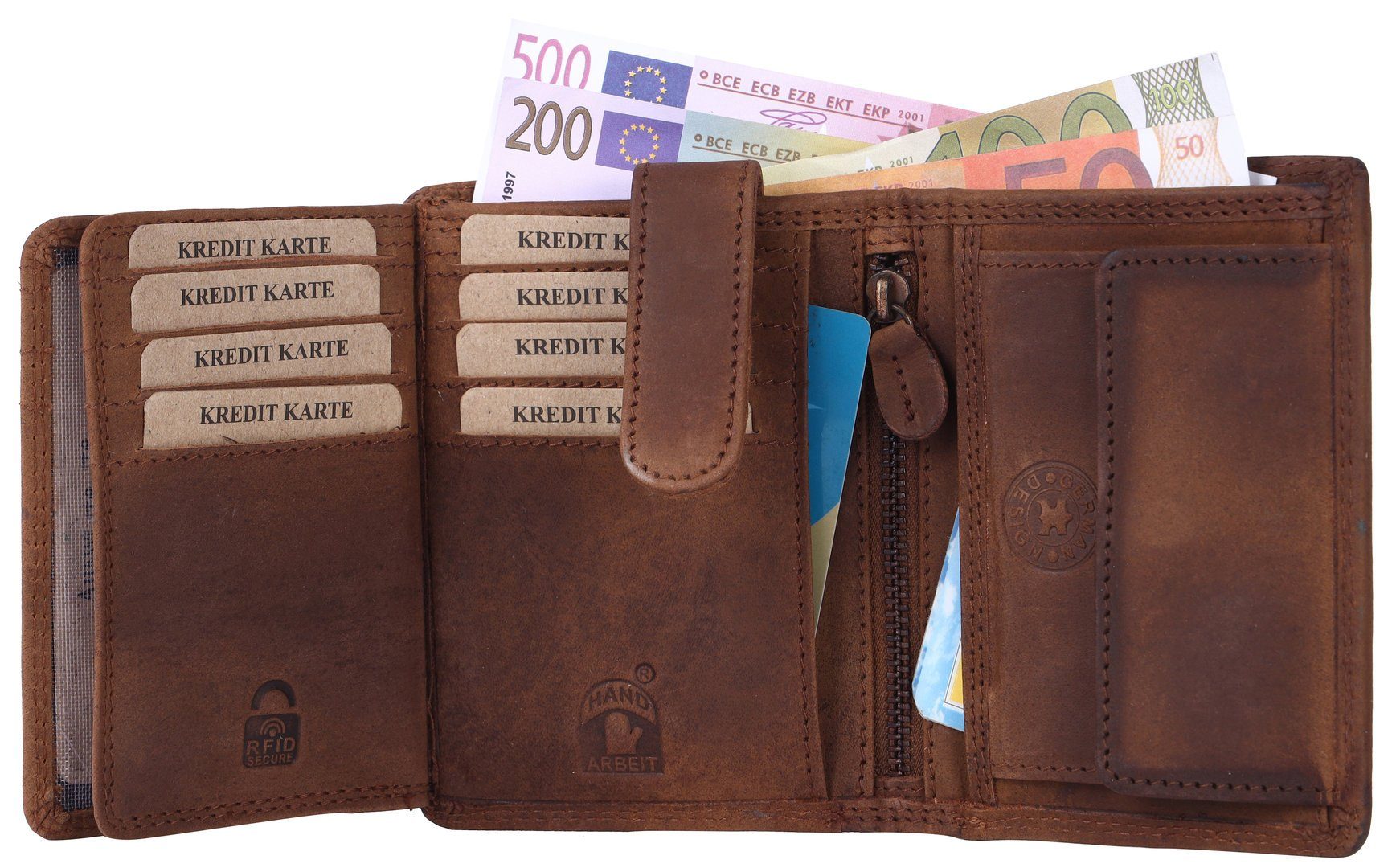 Leder RFID Geldbörse Männerbörse Portemonnaie, Lederbörse Büffelleder Münzfach Herren Börse Schutz mit SHG Brieftasche