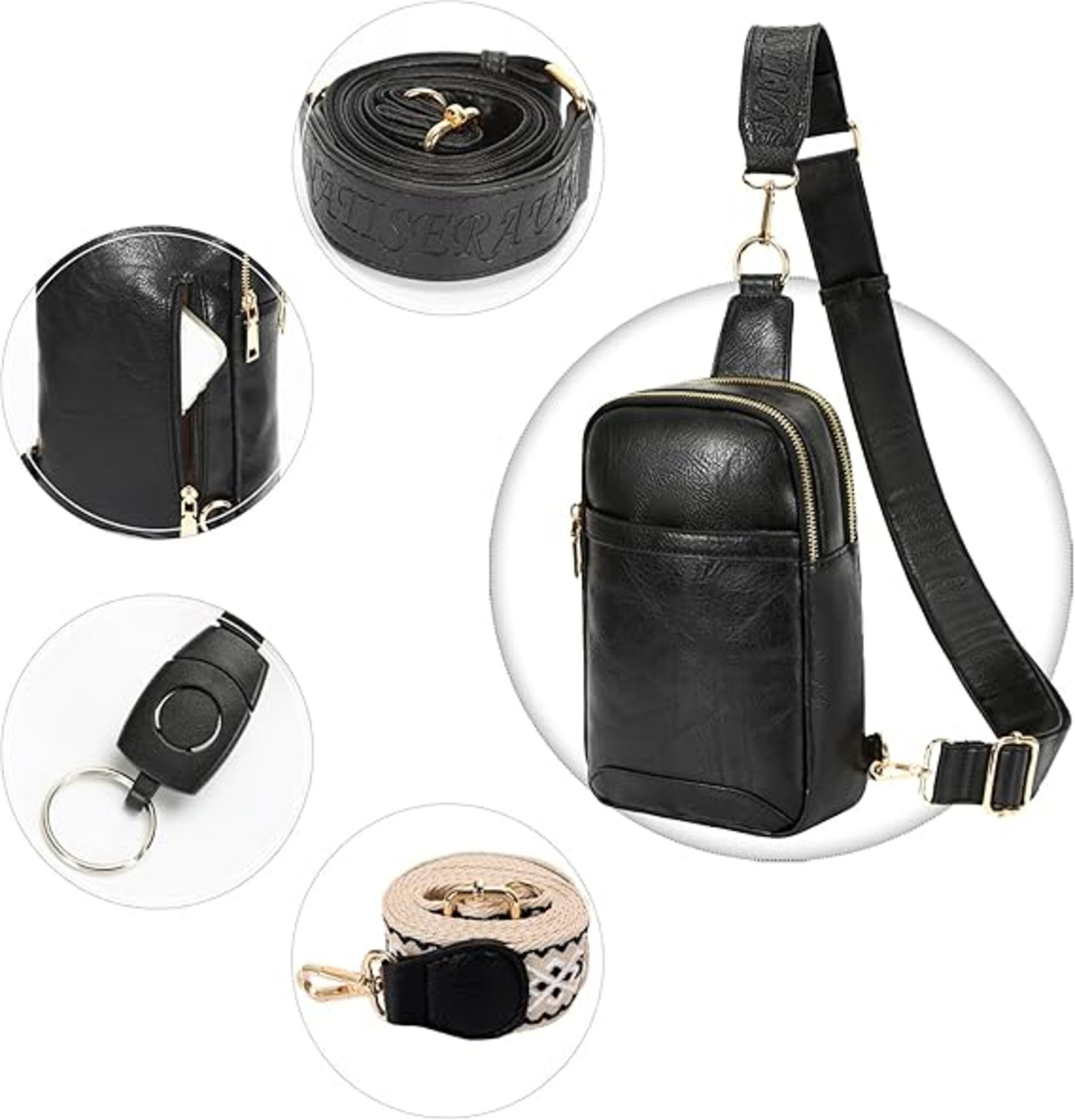 M-Diamant Umhängetasche Kompakte Crossbody Brusttasche mit Wechselgurt Leichte Schultertasche, Praktische Fächeraufteilung