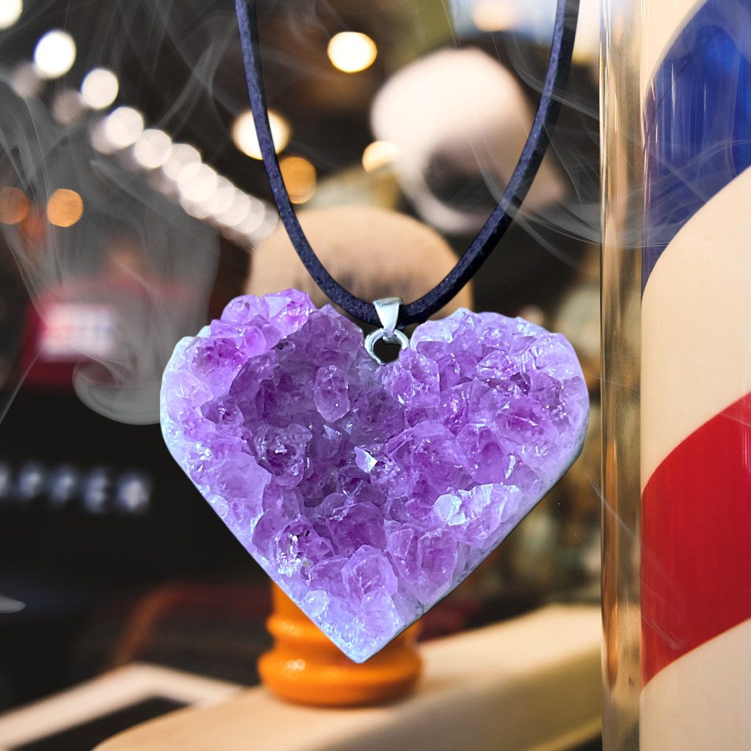 Steinfixx® Edelstein Amethyst Herz Anhänger 925 Silber I 80 cm Wildlederband, (ca. 10 gr. I ca. 2-3 cm I Handarbeit, 1-St., Lieferung mit Geschenkverpackung), A – Bild 2 von 5