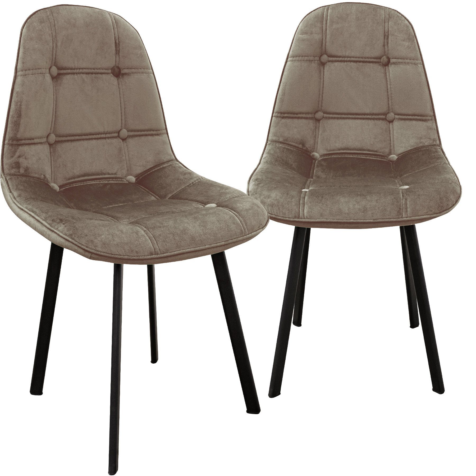 TRISENS Polsterstuhl Kassandra (2, 4, 6 oder 8 Stühle in einer Farbe, 2 St), Essstuhl abgesteppt ohne Armlehnen Küchenstuhl in Samt und Leder-Optik Samt - Taupe