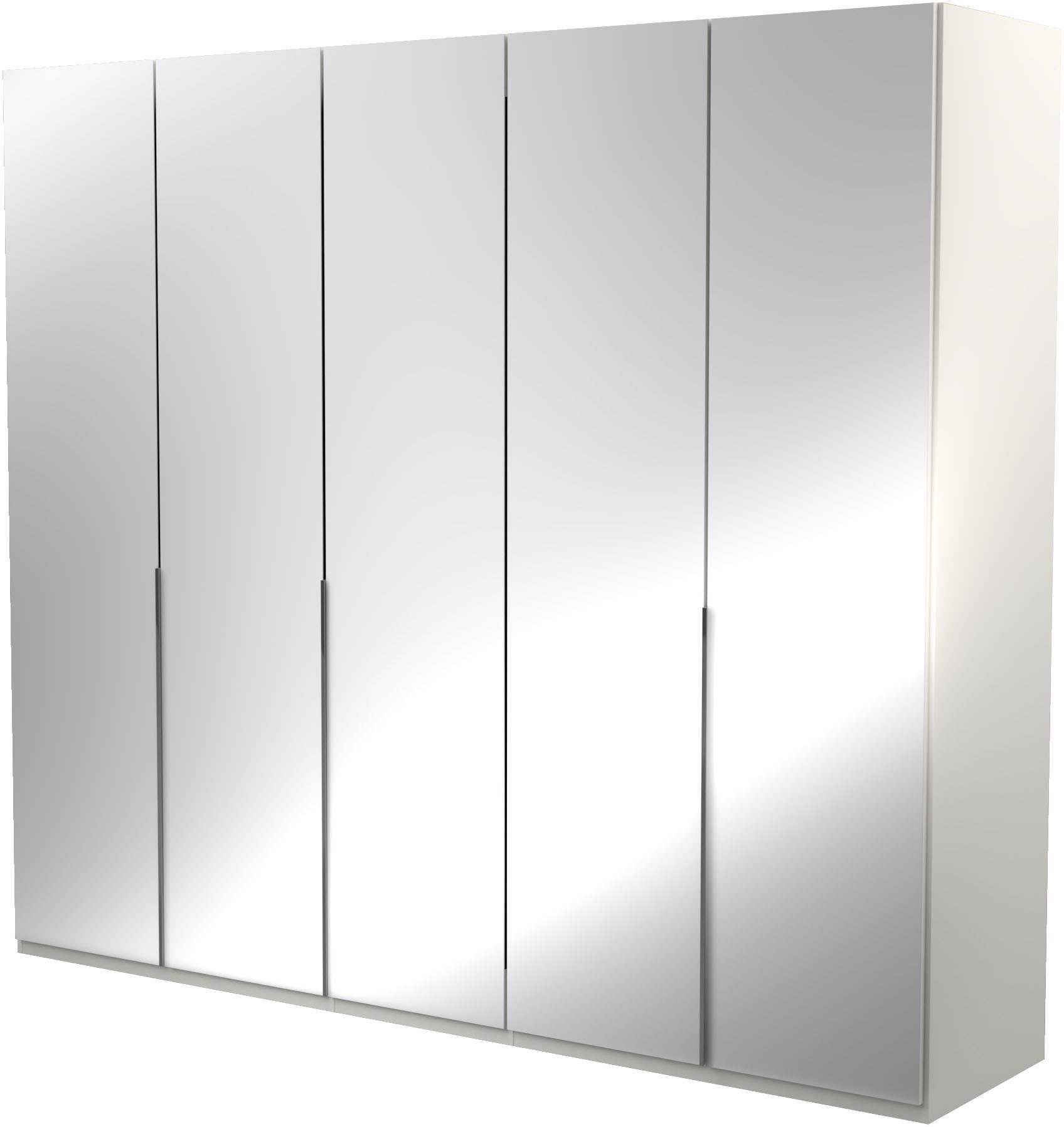 Musterring Kleiderschrank San Diego, Kleiderschrank, Schrank, Garderobe, mit Glastüren (1-St., weiß, Türen gedämpft, 2 Höhen, mehrere Breiten, MADE IN GERMANY) 5-türig (gedämpft), 6 Böden, 3 Kleiderstangen, Chromgriffe