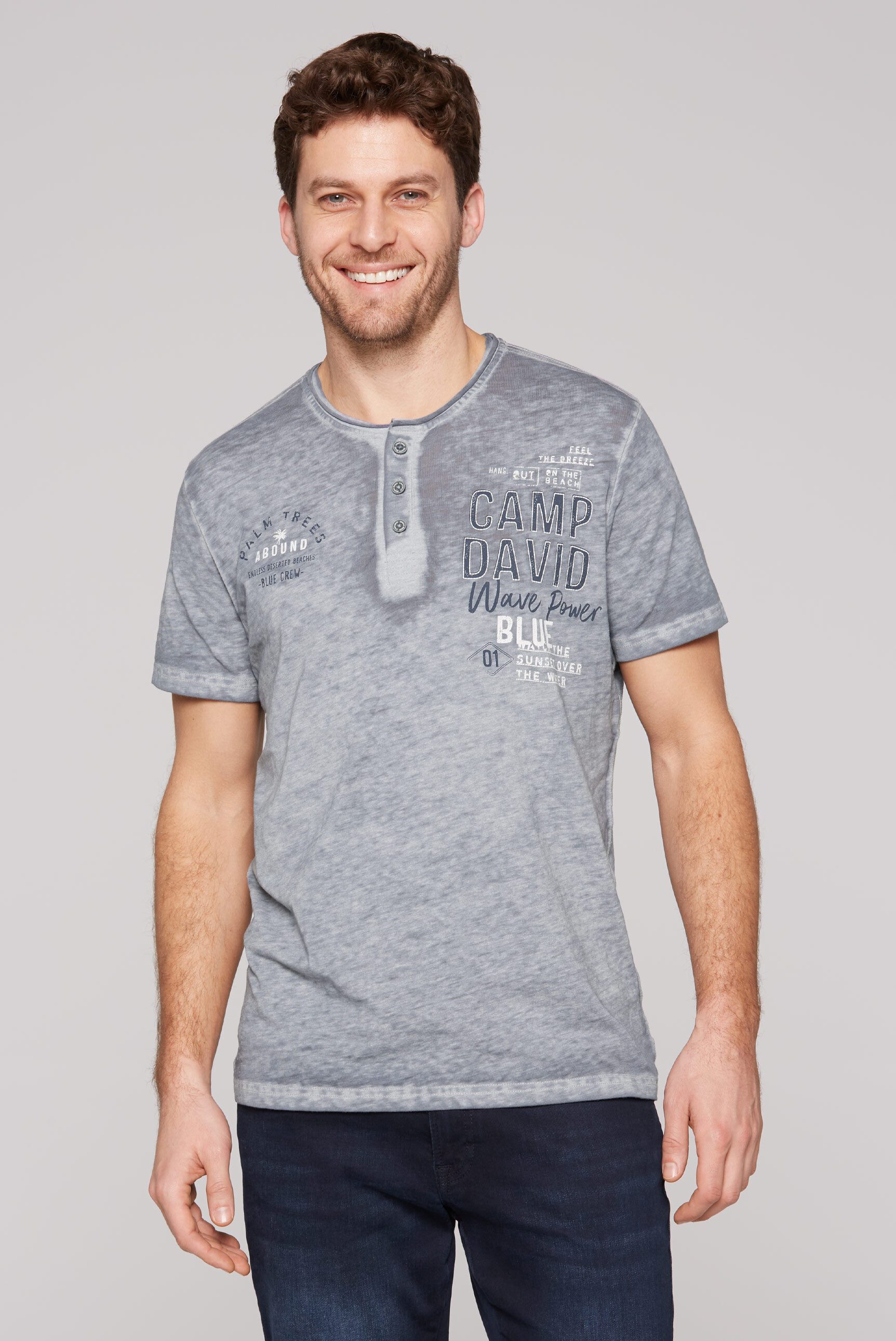 Camp David Camiseta Henley Para Hombre Con Coloración Usada Y