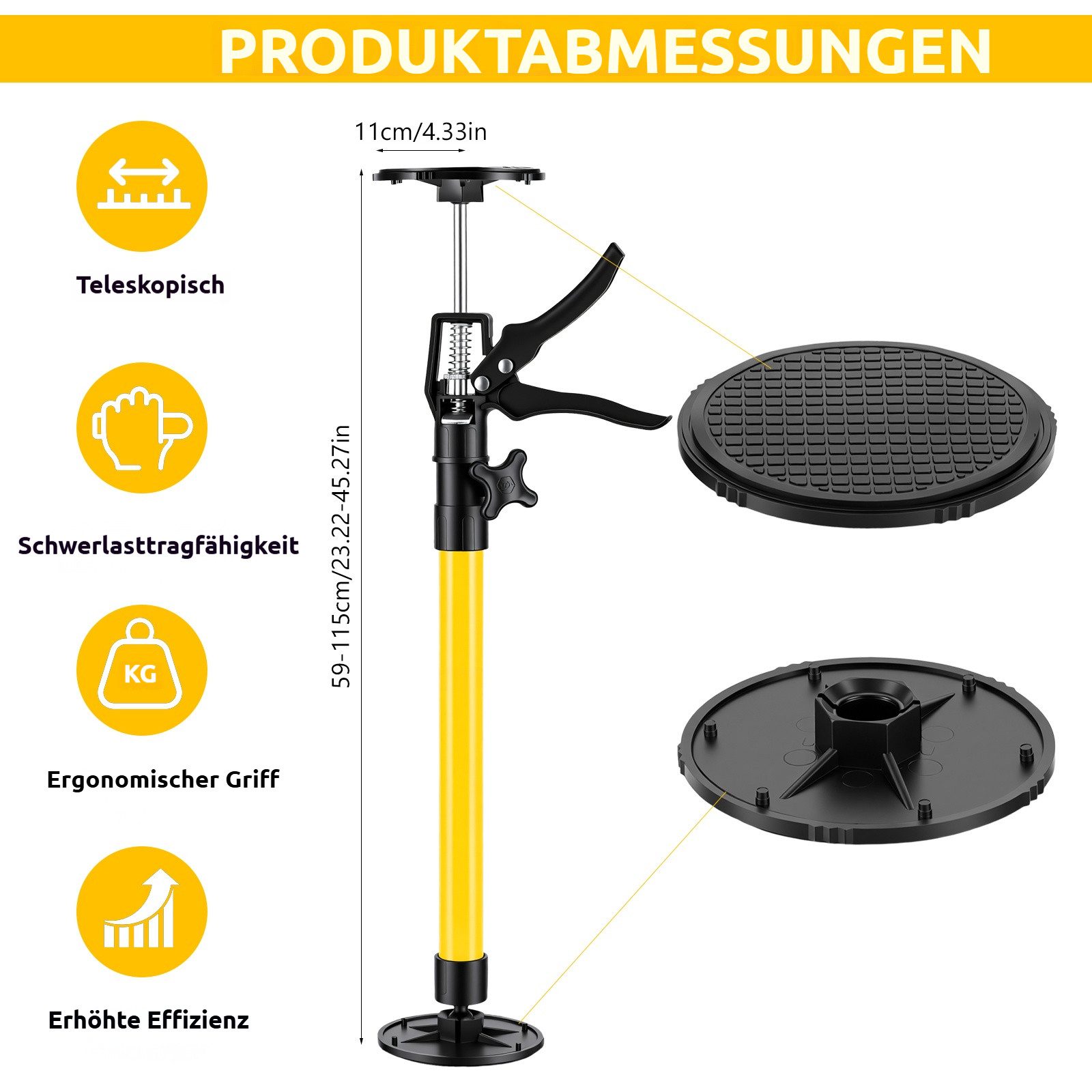 BlingBin Montageklemme 2er‑Pack Teleskop‑Deckenstützen, verstellbare Montagestützen, B: 20 cm, L: 59 cm, (2er Set, 2-tlg., 59‑115 cm), mit einhand‑Bedienung,verstellbare Länge und Neigungswinkel 59‑115 cm