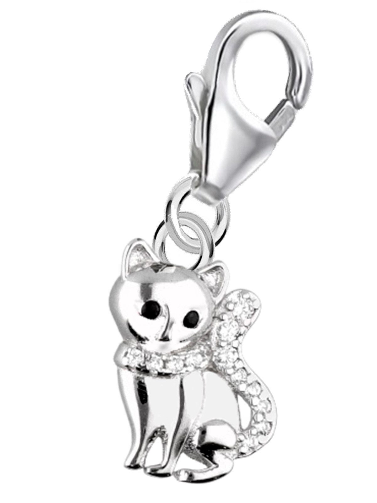 Charm Kristall Charm Anhänger Silber Katze Zirkonia 925 Sterling Armband Kater