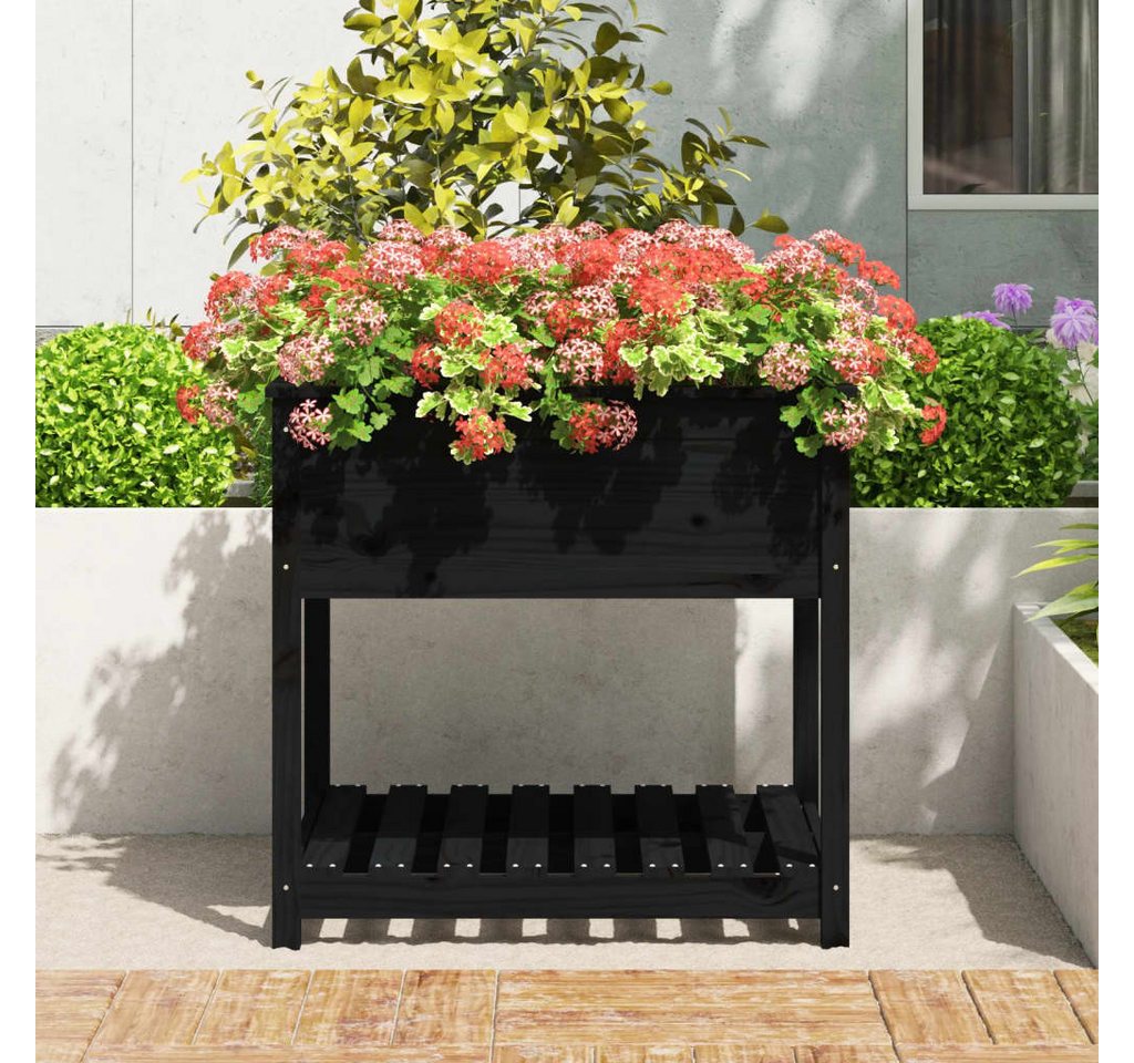 Thumbnail - vidaXL Blumentopf Pflanzkübel mit Ablage Schwarz 82,5x82,5x81cm Massivholz Kiefer (1 St)