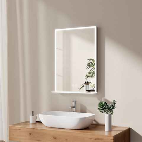 EMKE Badspiegel Badspiegel mit Beleuchtung Wandspiegel Kaltweiß Lichtspiegel, mit Ablage und Beschlagfrei 50x70cm