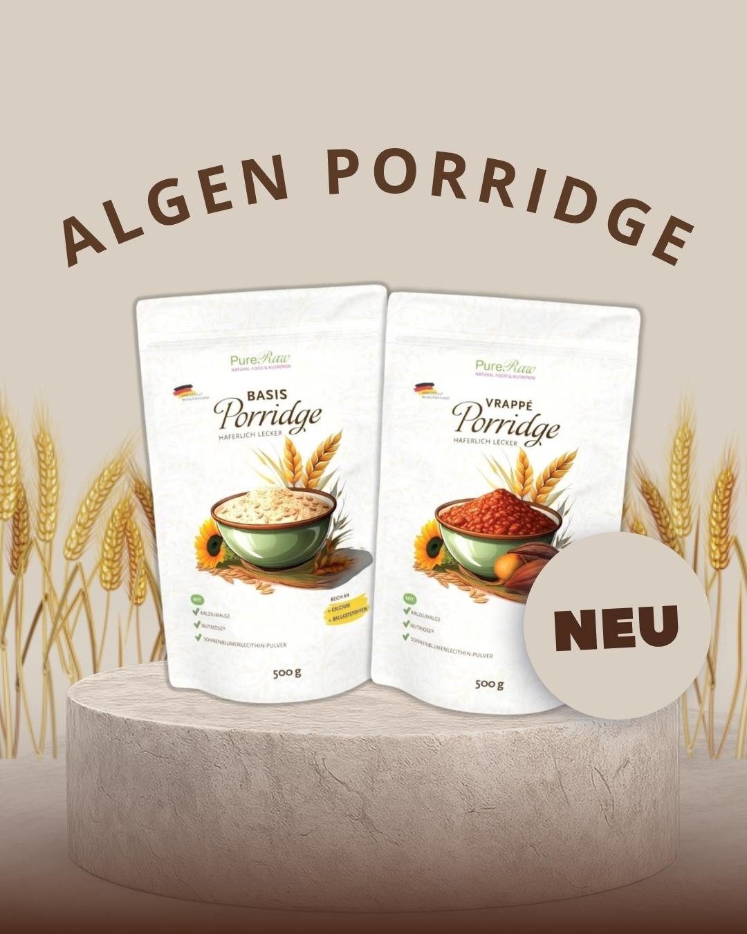 PureRaw Cerealien Algen Porridge - Pflanzliche Calciumquelle aus der Kalziumalge, 1 x