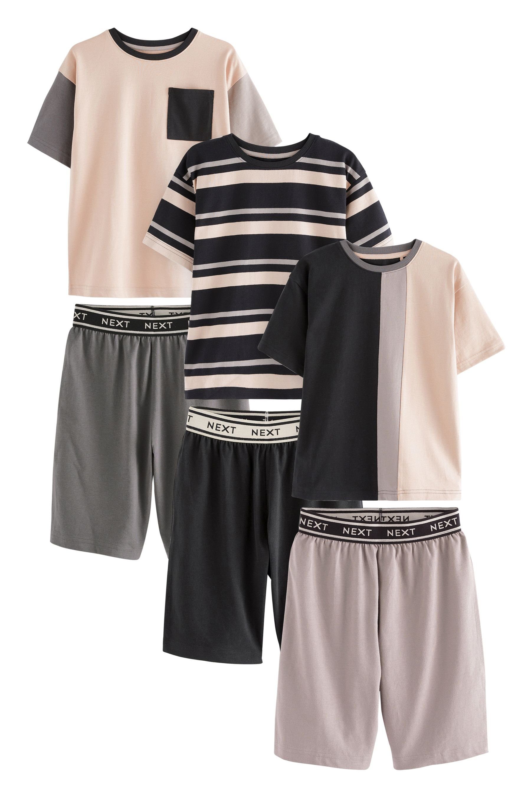 (6 Black/Grey tlg) Kurze 3er-Pack Pyjama Schlafanzüge, Next