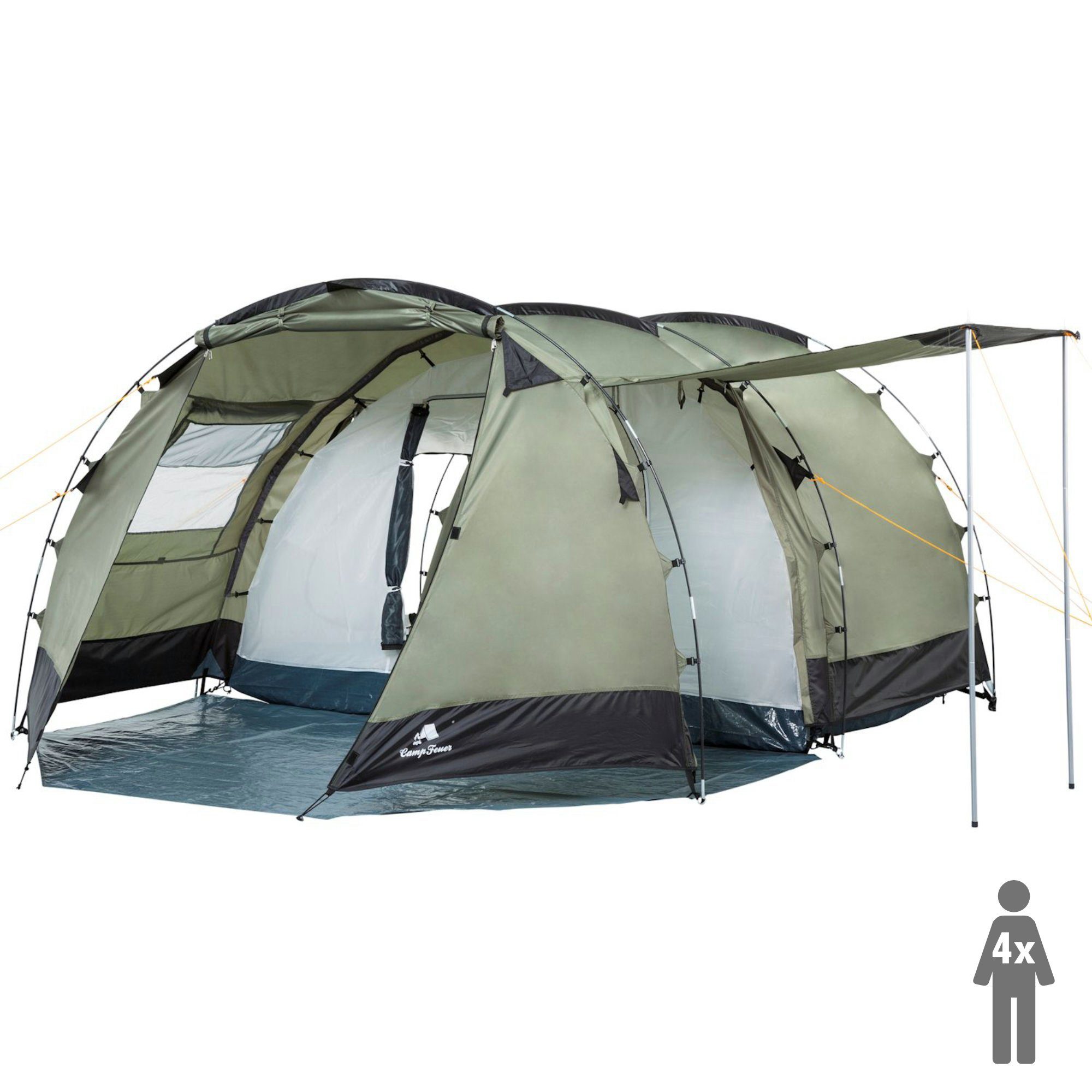 CampFeuer Tunnelzelt Zelt Super+ für 4 Personen, Olivgrün / Schwarz, 3000 mm Wassersäule, Personen: 4