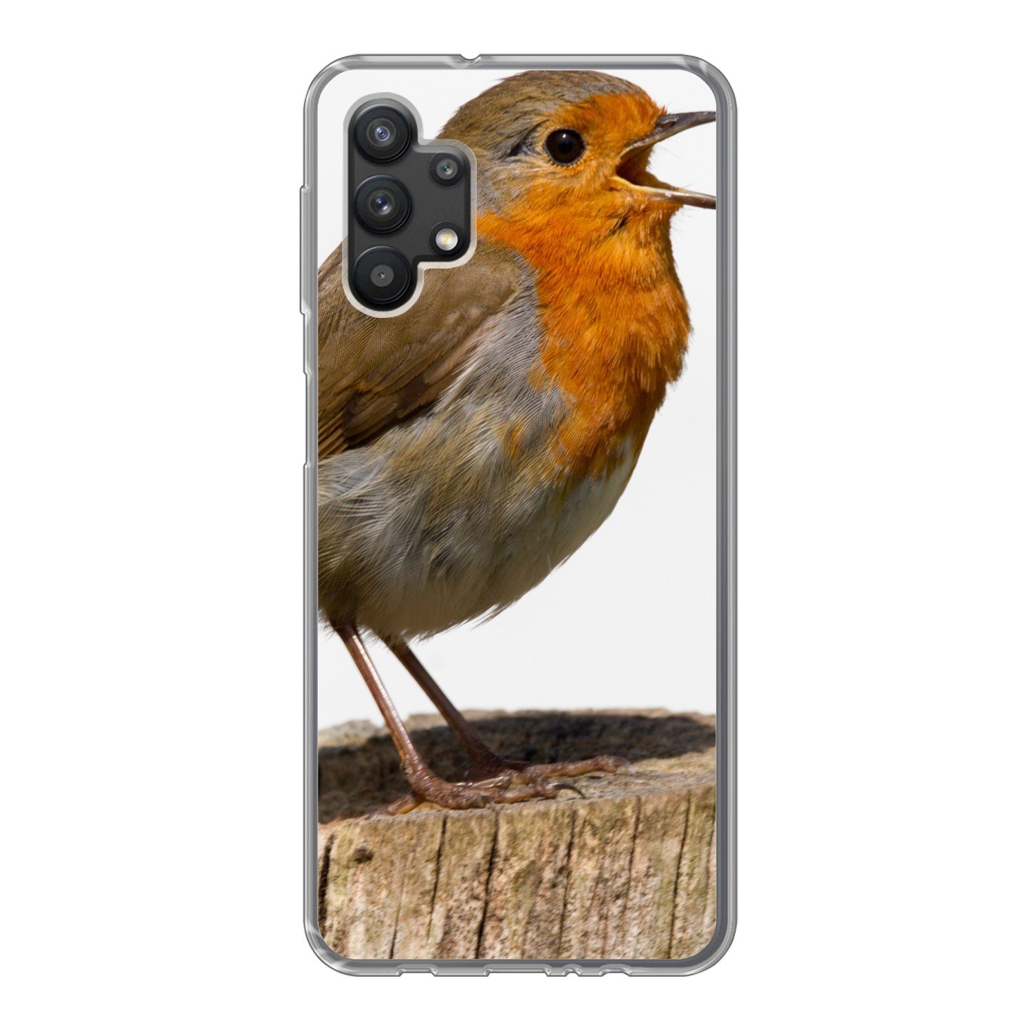MuchoWow Handyhülle für Samsung Galaxy A32 5G Rotkehlchen - Vogel - Holz, Smartphone-Bumper, Print, Handy Schutzhülle Dünn