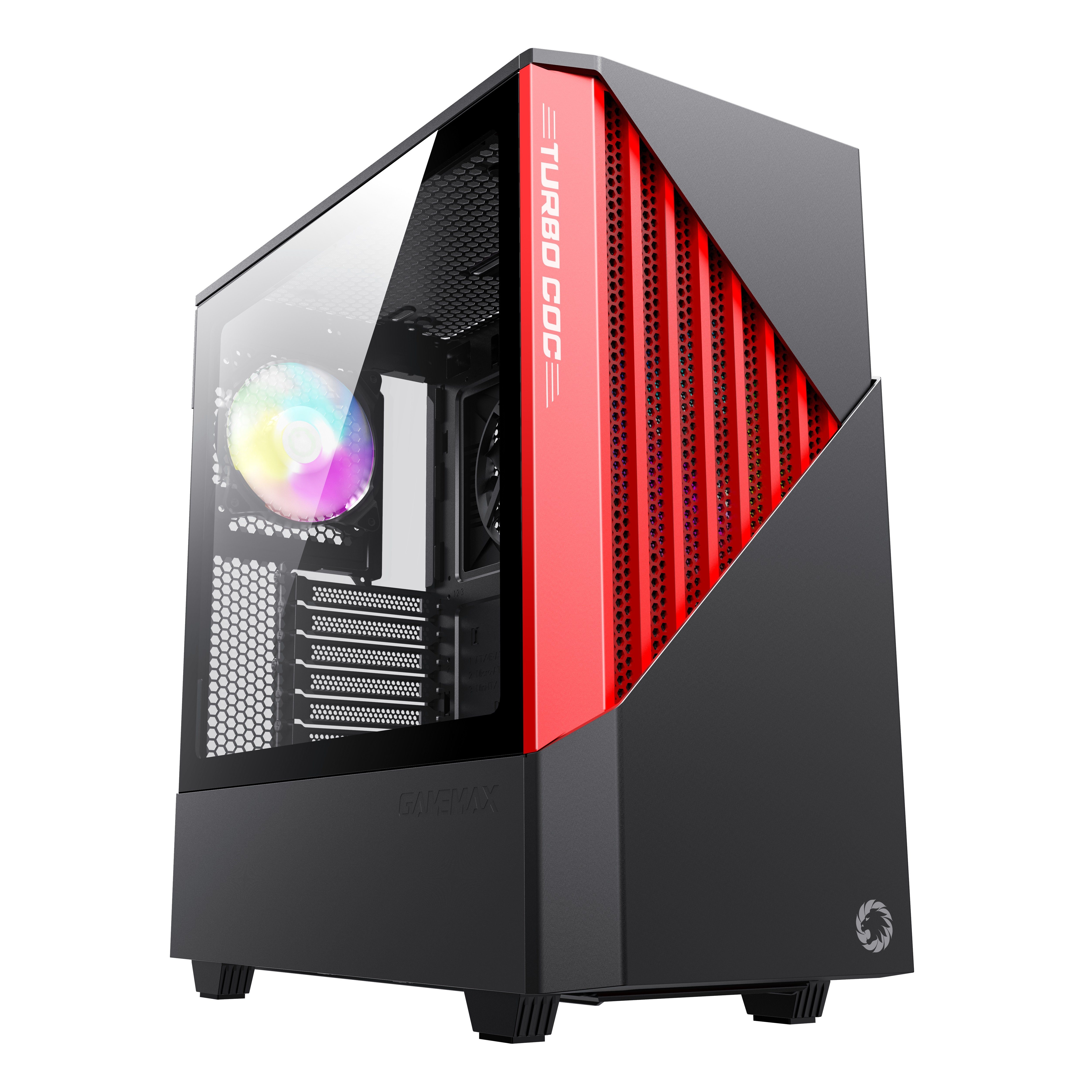 GAMEMAX Gaming-Gehäuse Contac COC BR Midi-Tower 2xUSB3.0, HD-Audio, ATX, schwarz/rot, gehärtetes Glas