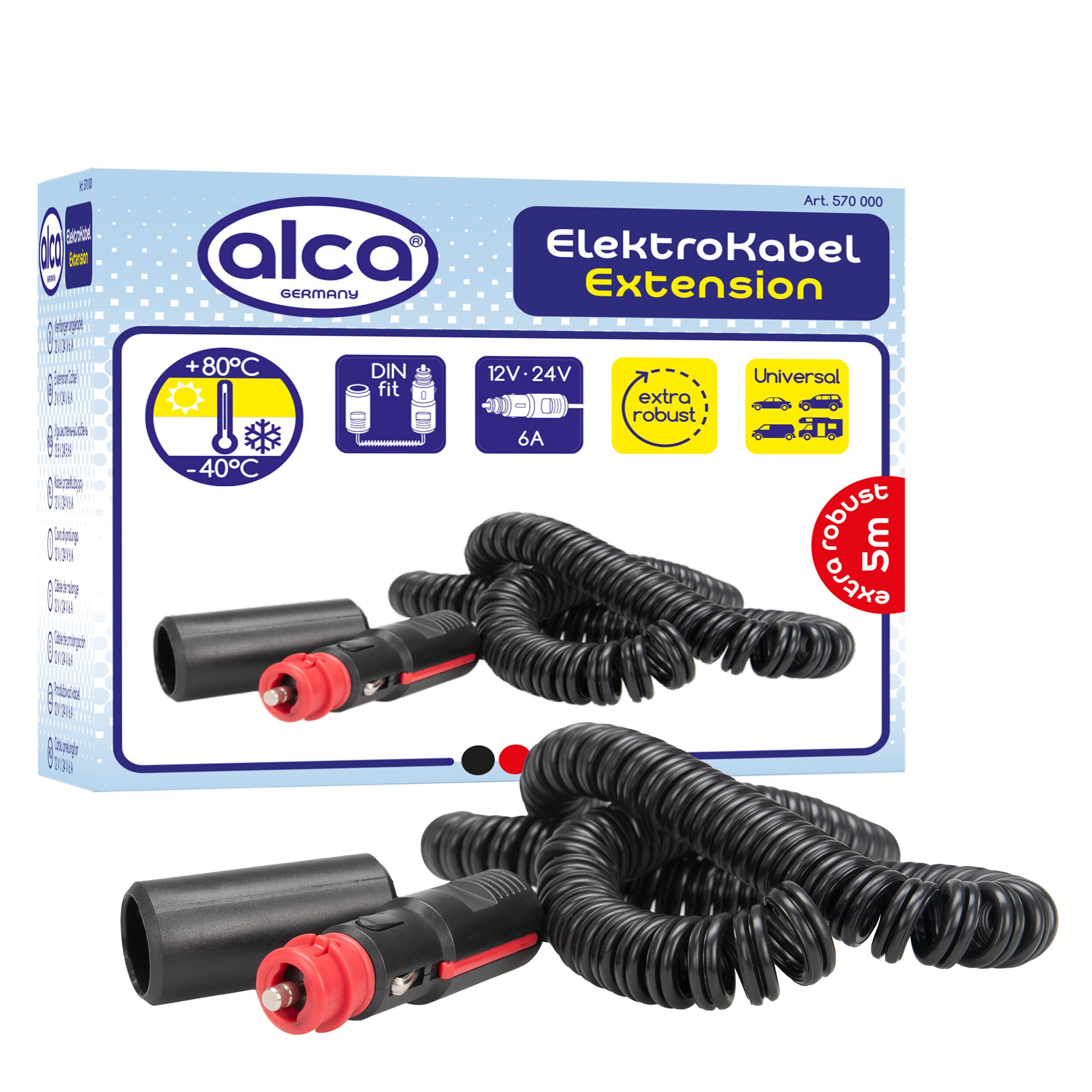 alca Verlängerungskabel 12 V / 24 V 6 A 5 m Zigarettenanzünder Verlängerungskabel, (500 cm)