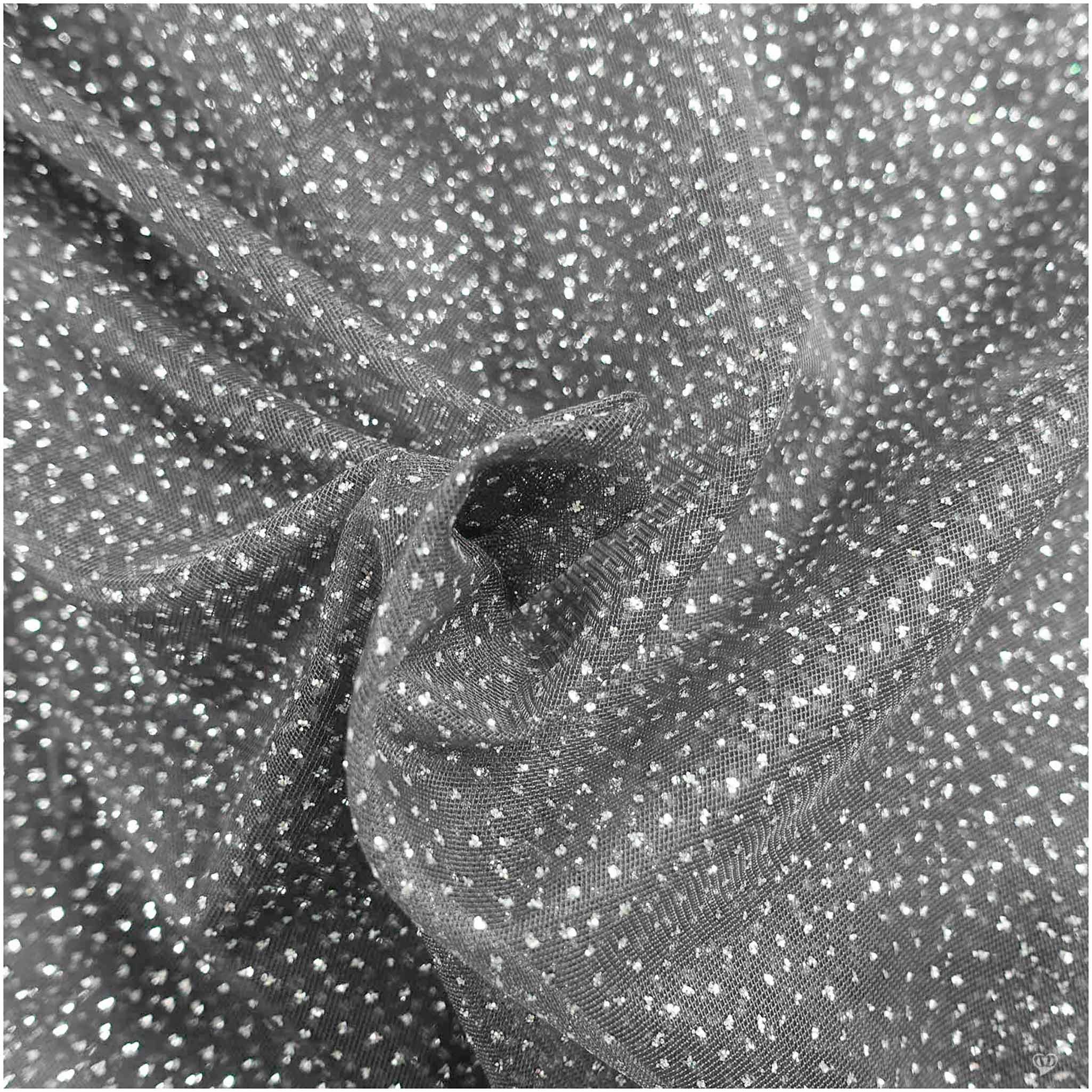 maDDma Stoff Tüll mit Glitzer Fasching Kostümstoff 1 x 1,5 m Meterware, 003 - hellgrau / silber