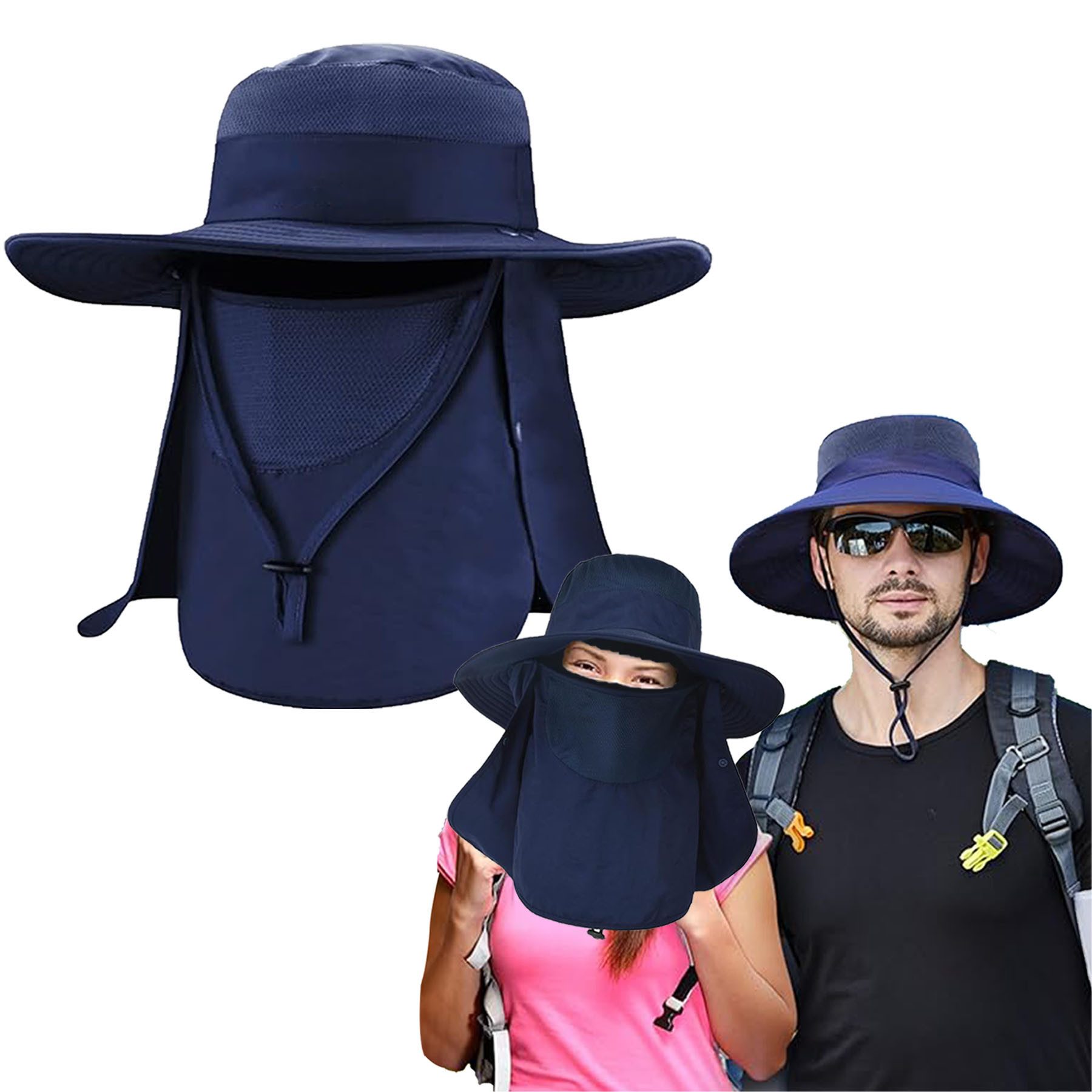 Keyura Sonnenhut Sonnenhut mit Abnehmbarer Halsklappe,Nackenklappe UV-Schutz Sonnenhüte (Herren & Damen Sommer Fischerhut mit Nackenklappe Sonnenschutz Kappe, Wide Brim Mesh Sun Hat, Safari Hat, Foldable,Verstellbarer Kinnriemen) Schutzhüte Wanderhut für Außenbereich, Camping, Wandern, Gehen, Reisen
