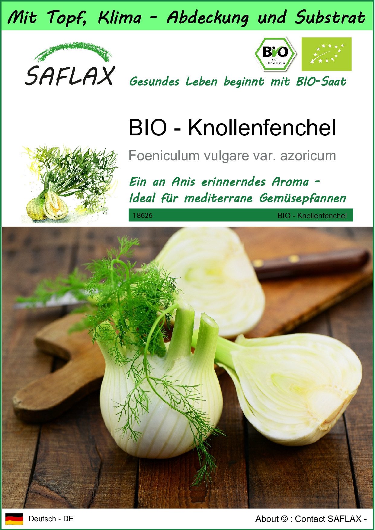 Gemüsesamen SAFLAX - Garden to go - BIO - Knollenfenchel
