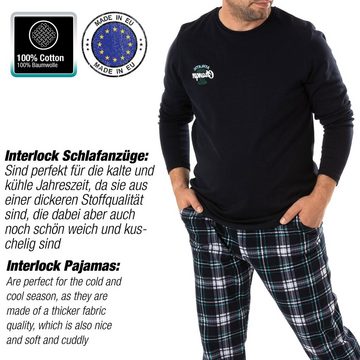 LOREZA Pyjama Schlafanzug langarm - Interlock Kariert - Dunkelblau (Set, 2 tlg)