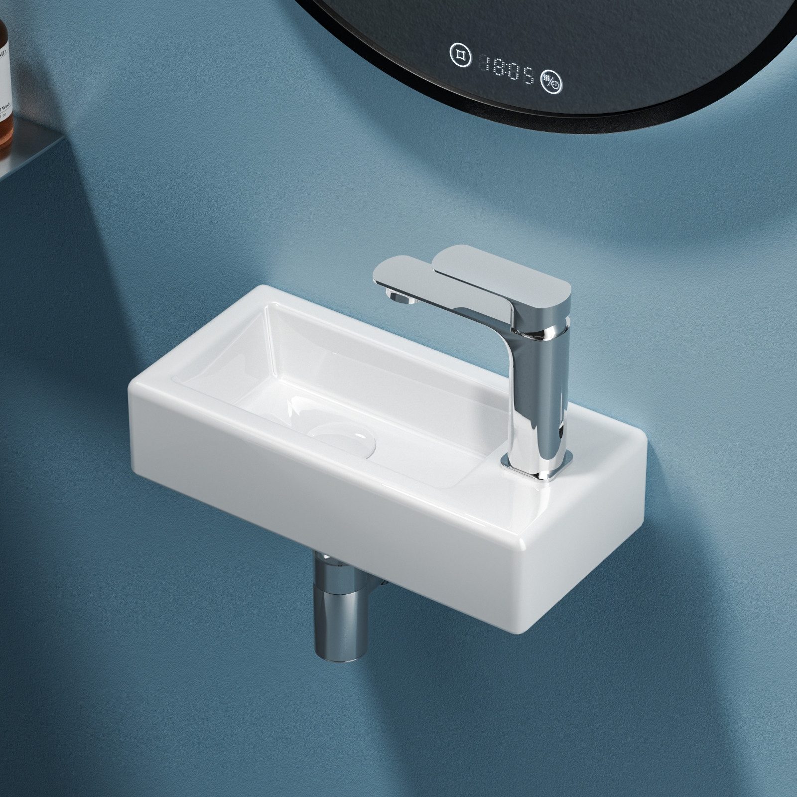 EMKE Waschbecken Handwaschbecken Keramik Waschbecken Waschtisch Hängewaschbecken, 1 Hahnloch