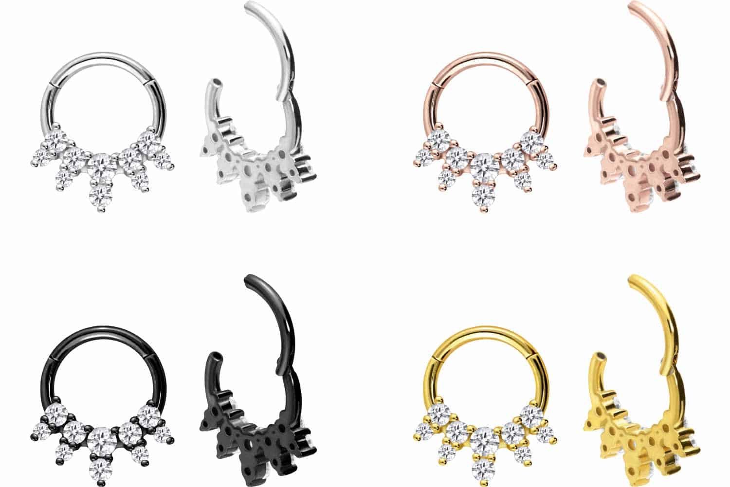 PIERCINGLINE Nasenpiercing Chirurgenstahl Segmentring Clicker 10 EINGEFASSTE KRISTALLE (Clicker, 1-tlg), Ohrpiercing für Conch, Helix, Tragus, Daith, Lobe