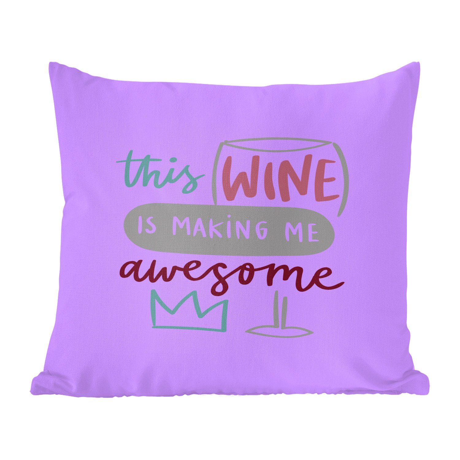 MuchoWow Dekokissen Zitat "Dieser Wein macht mich geil" mit lila Hintergrund, Zierkissen mit Füllung für Wohzimmer, Schlafzimmer, Deko, Sofakissen