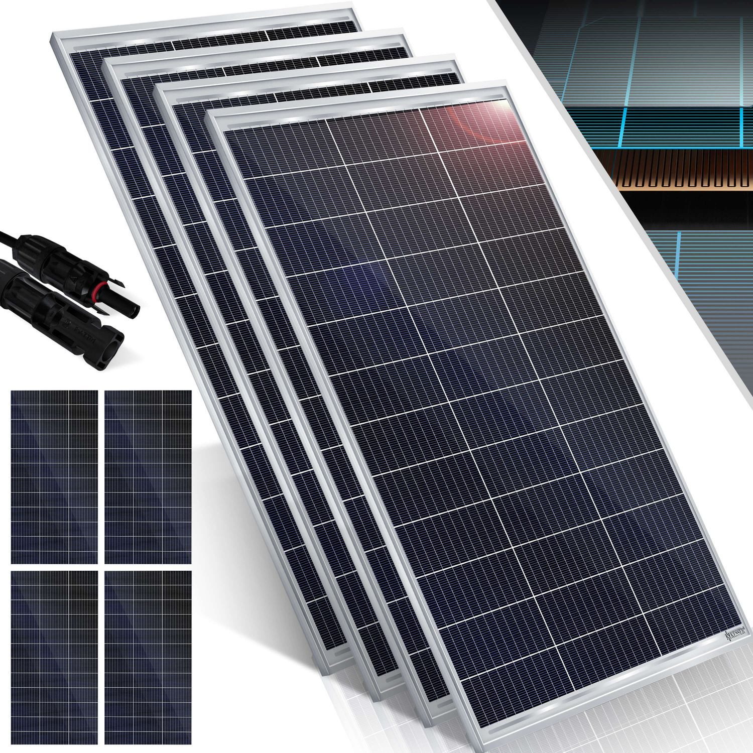 KESSER Solarmodul, (4-St), Solarpanel Monokristallin 18V Photovoltaik Solaranlage PV Anlage