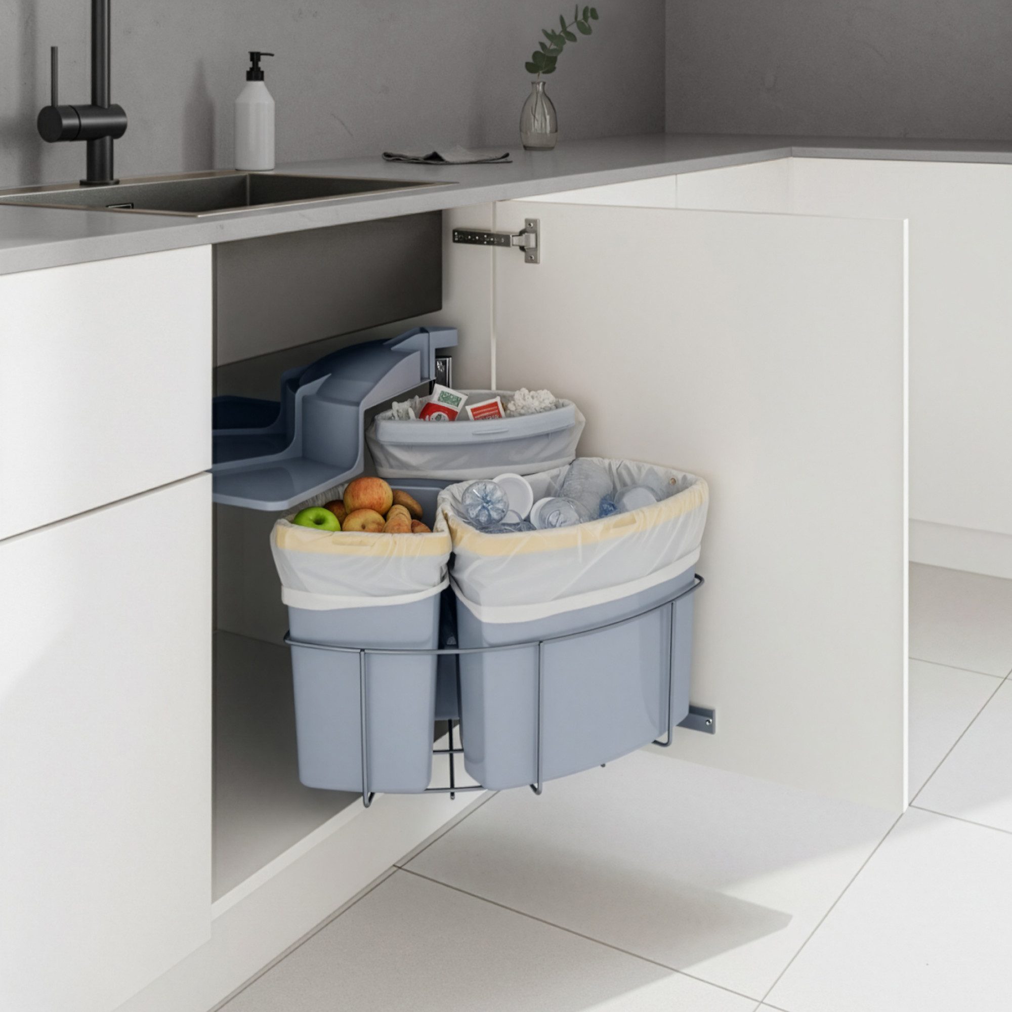 en.casa Einbaumülleimer, »Kollby« schwenkbar mit Deckel Grau 2 x 12L+1 x 6L