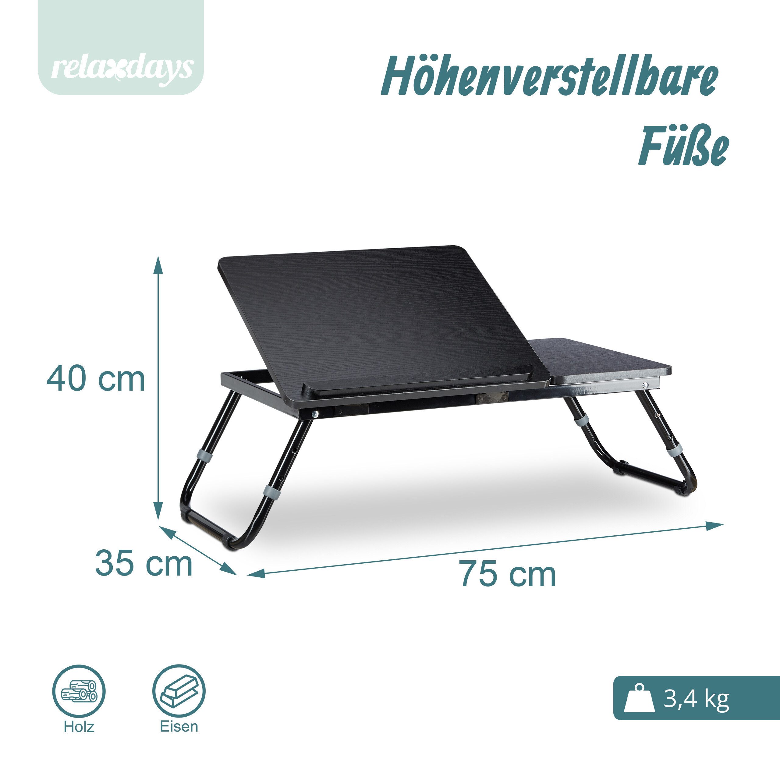 relaxdays Laptop Tablett Laptoptisch fürs Bett schwarz, Faserplatte, (1-tlg) – Bild 4 von 5