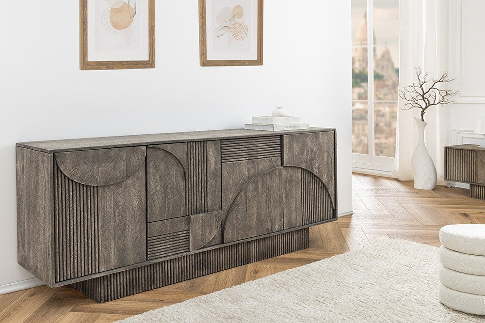 riess-ambiente Sideboard ART DECO 170cm grau smoked (Einzelartikel, 1 St), Massivholz · Kommode · 6 Fächer · 3D-Front · Wohnzimmer · Design