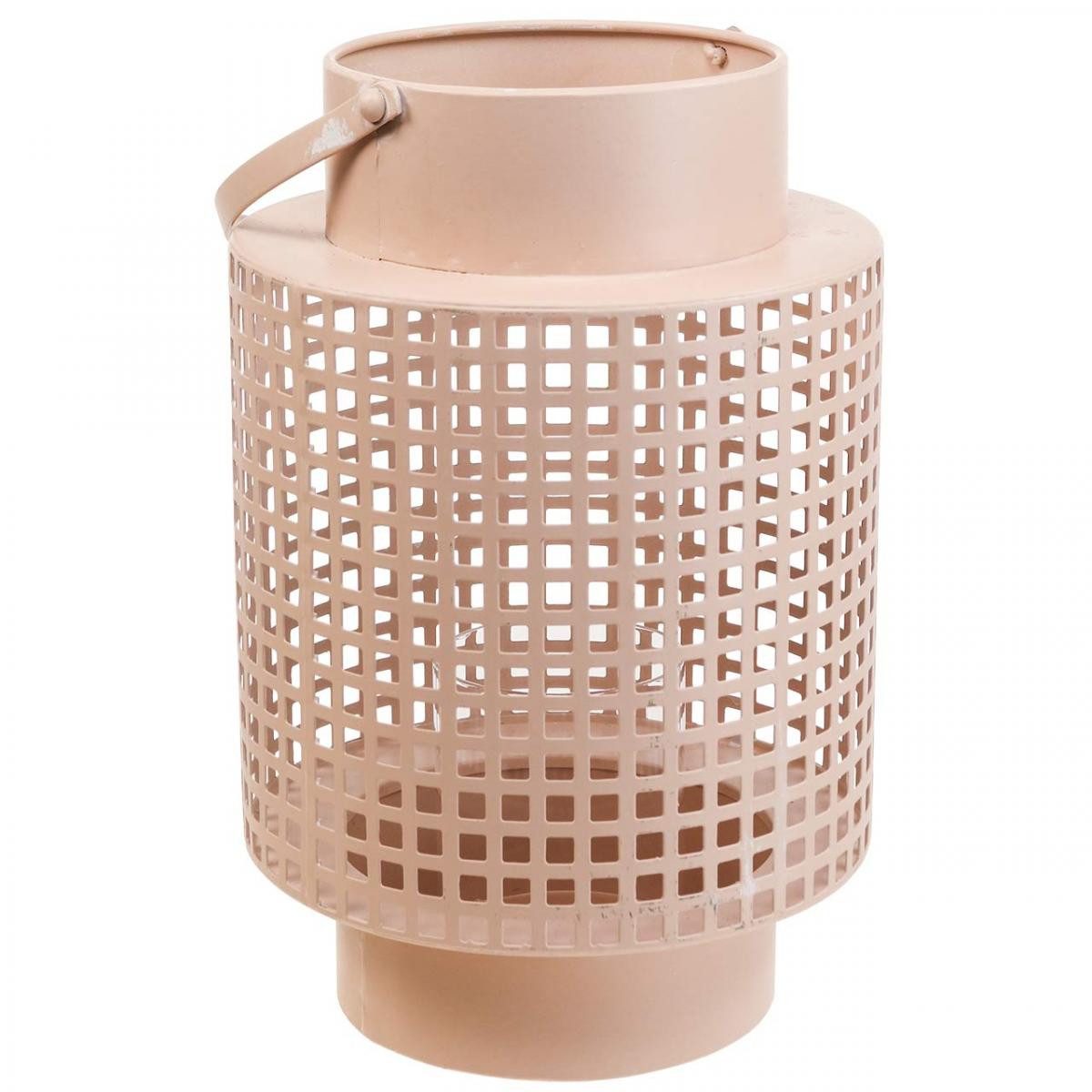 Windlicht Romantische Deko Laterne Rosa Windlicht im Metall mit Henkel & Ø18cm