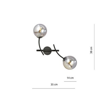 Licht-Erlebnisse Wandleuchte DORA, ohne Leuchtmittel, Rauchglas Metall Schwarz Graphit E14 2-flammig Kugelschirm Modern