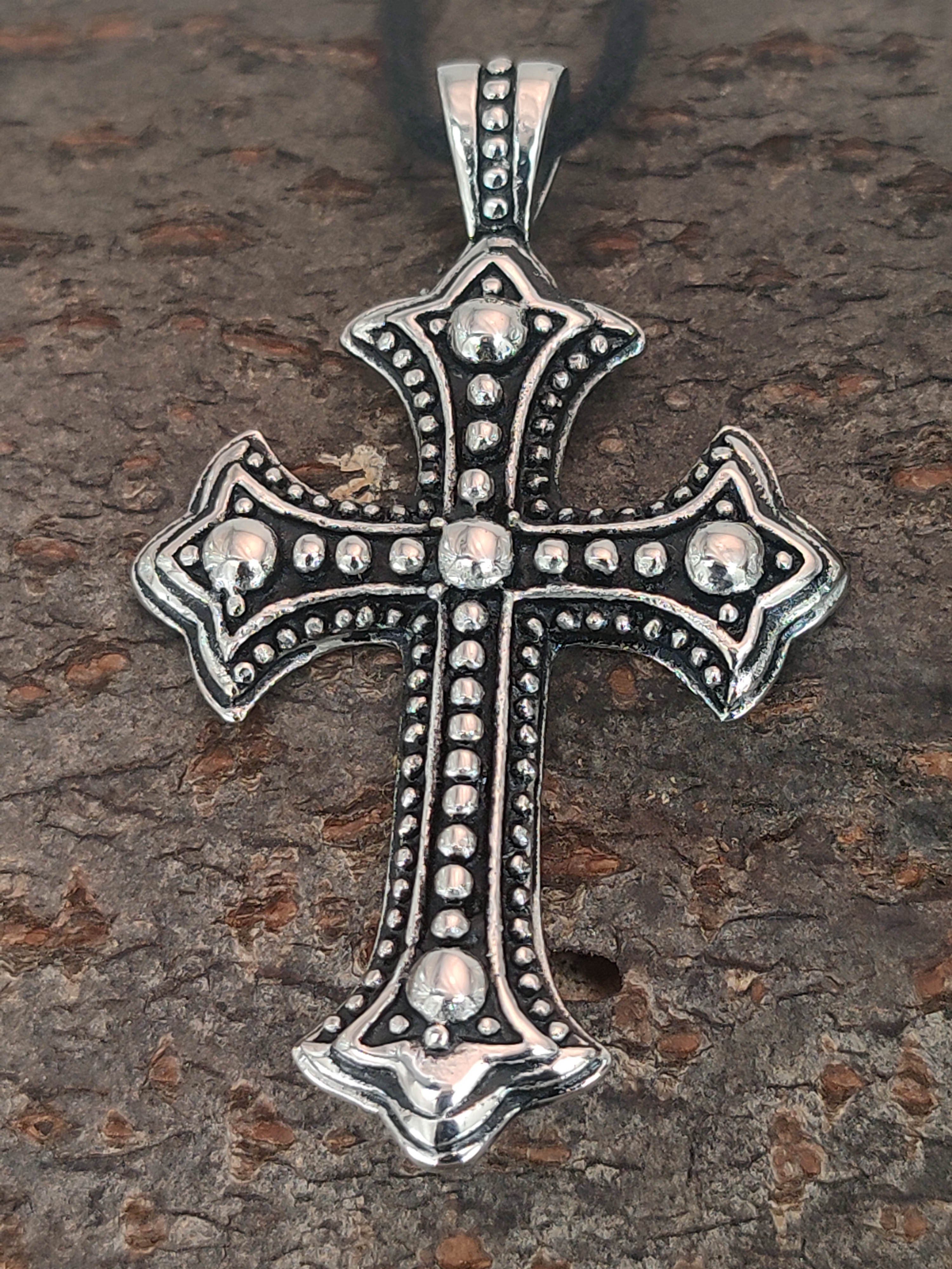 Leather Cross Edelstahl Kettenanhänger Kreuz aus christlich Kiss verzierter of schön Anhänger mit