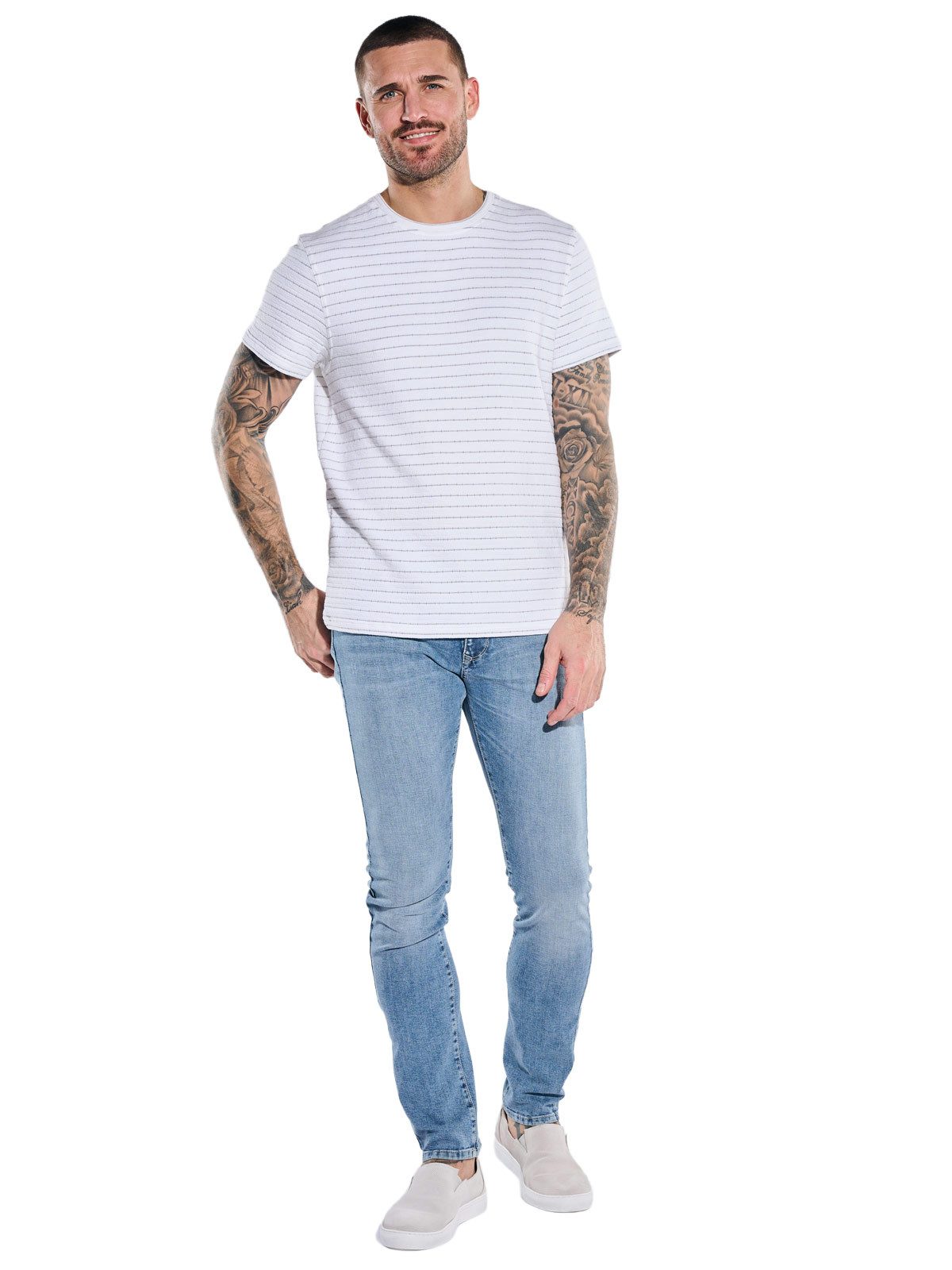 emilio adani T-Shirt Herren Rundhals T-Shirt, Reinweiss