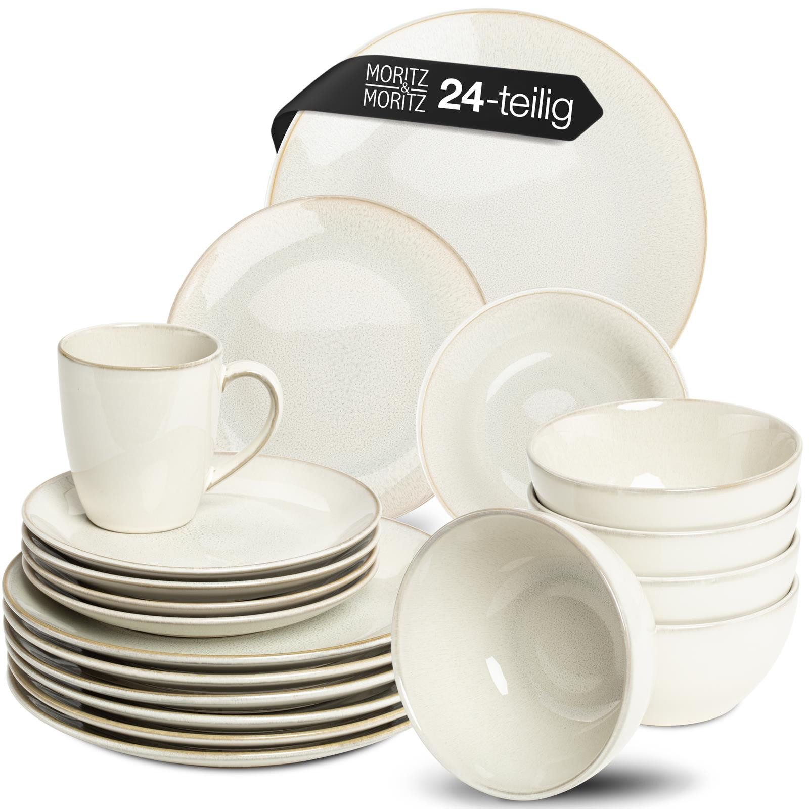 Moritz & Moritz Tafelservice SENSE beige Geschirrset (24-tlg), 6 Personen, Steingut, Kombigeschirr für 6 Personen