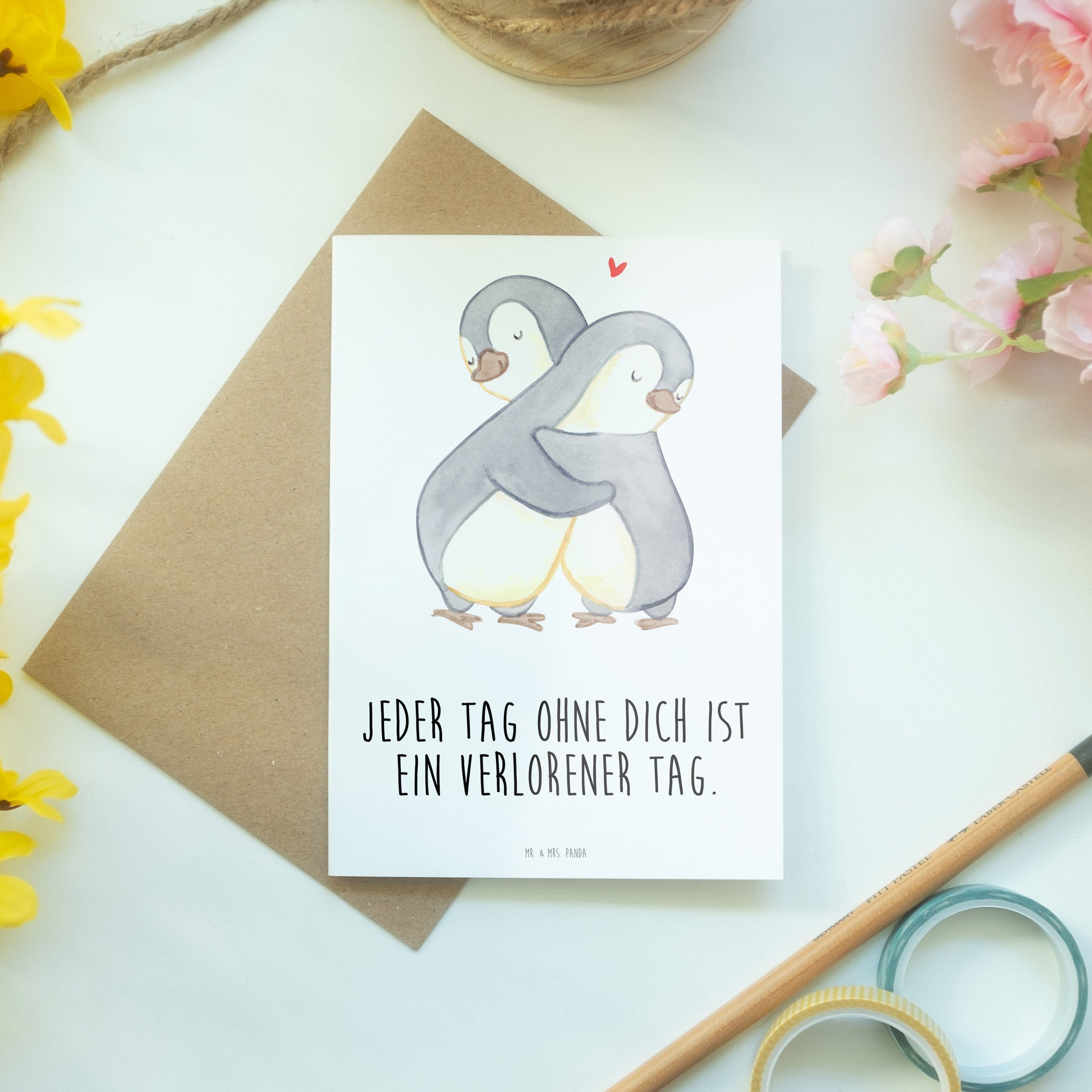 Mr. & Mrs. Panda Grußkarte Geschenk, Kuscheln Verlobung, - - Kla Weiß Pinguine Glückwunschkarte
