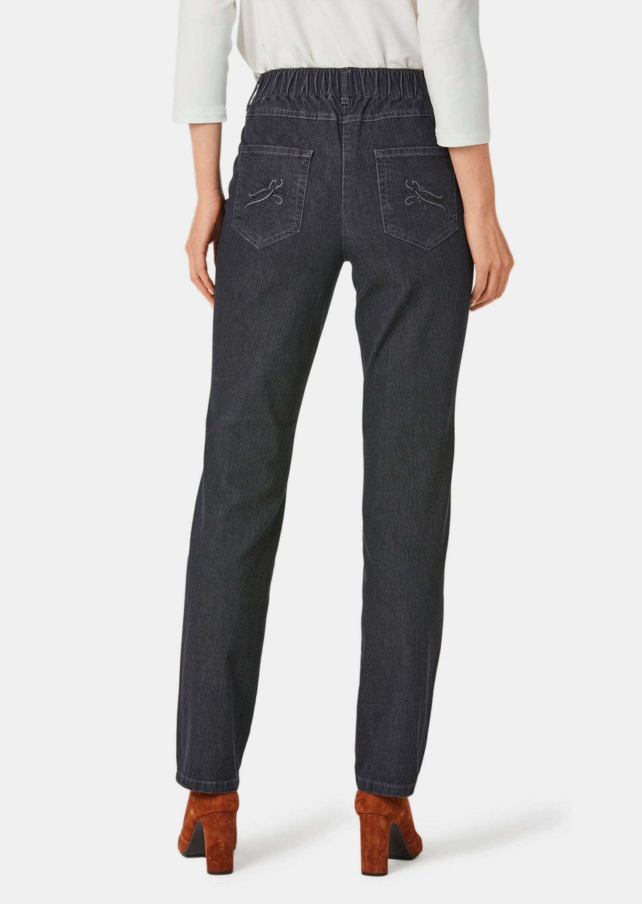 GOLDNER Bequeme Jeans Kurzgröße: Baumwollhose mit Rundumdehnbund Stretchjeans im 4-Pocket- Stil mit Taschen und Knöchellänge