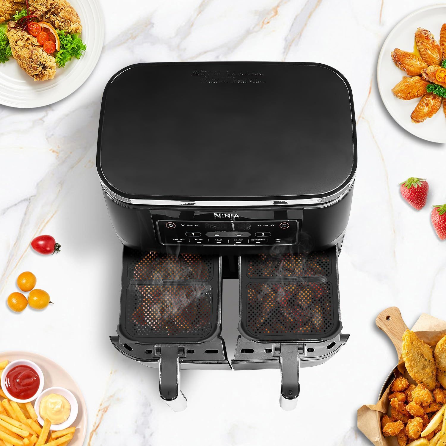 SURFOU Küchenmaschinen Zubehör-Set 2 Stück Silikon Spritzschutz für Ninja AF300EU Foodi Max, Zubehör für Heißluftfritteuse Zubehör, Speziell für Ninja AF300 Serie entwickelt – gegen Fett schützen, Schutz für Heizspirale & Ventilator, Hitzebeständig bis 240°C, Spülmaschinenfest, Lebensmittelechtem Silikon&Edelstahl, Rutschfest, verschleißfest und stabil genug