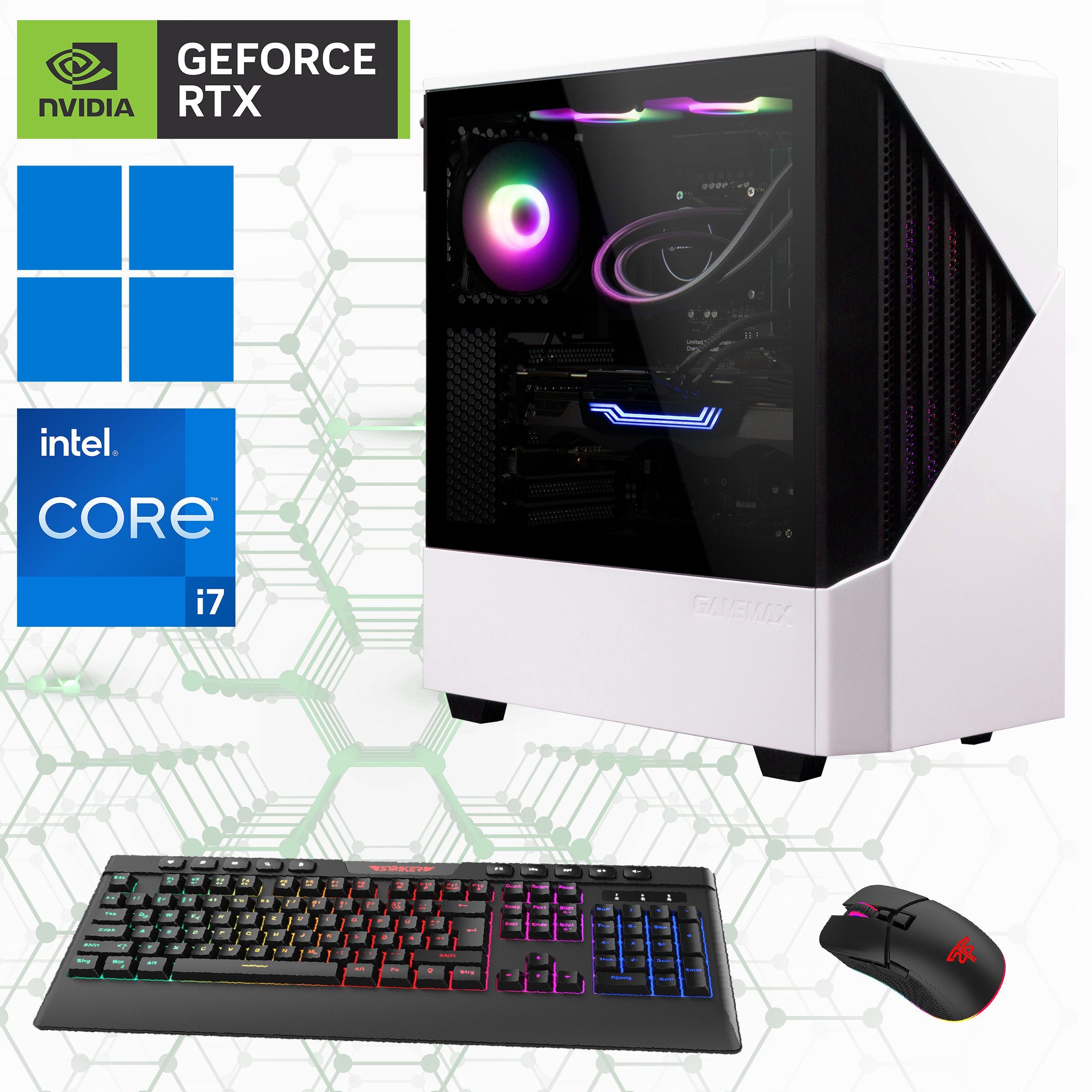 GAMEMAX Gaming-PC (Intel® Core i7 14700F, RTX 4070 Ti Super, 32 GB RAM, 2000 GB SSD, Wasserkühlung, DDR5-RAM, PCIe SSD Gen4, Windows 11)